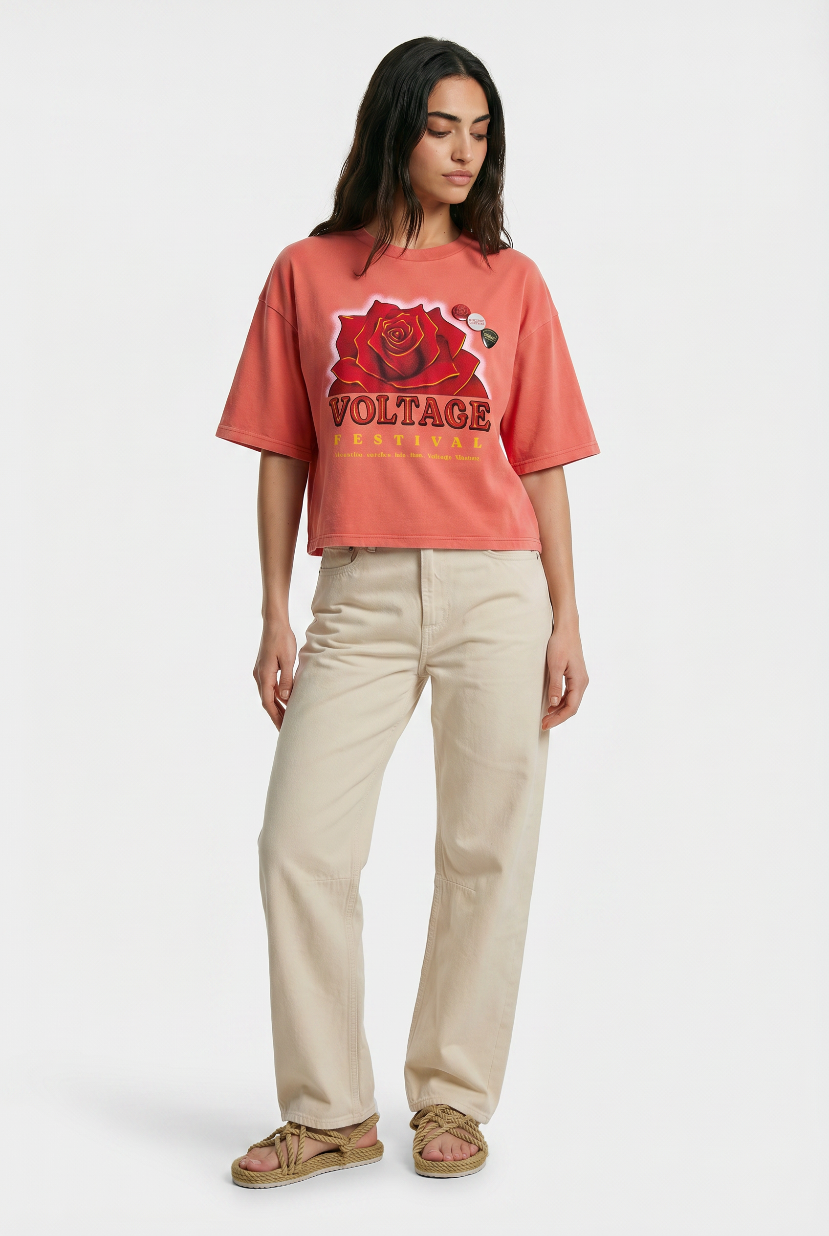 Tee shirt crop crooper corail "VOLTAGE"