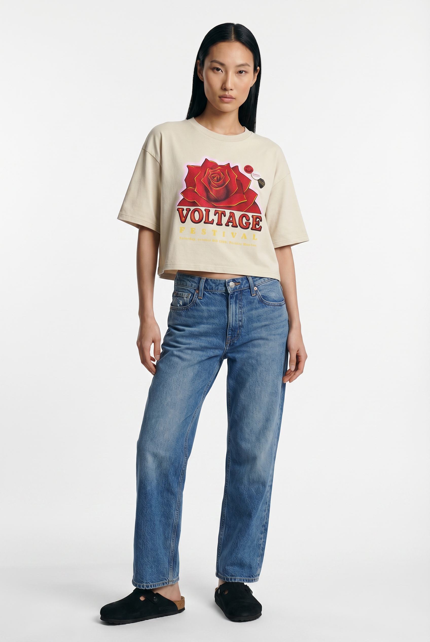 Tee shirt crop crooper natural "VOLTAGE"