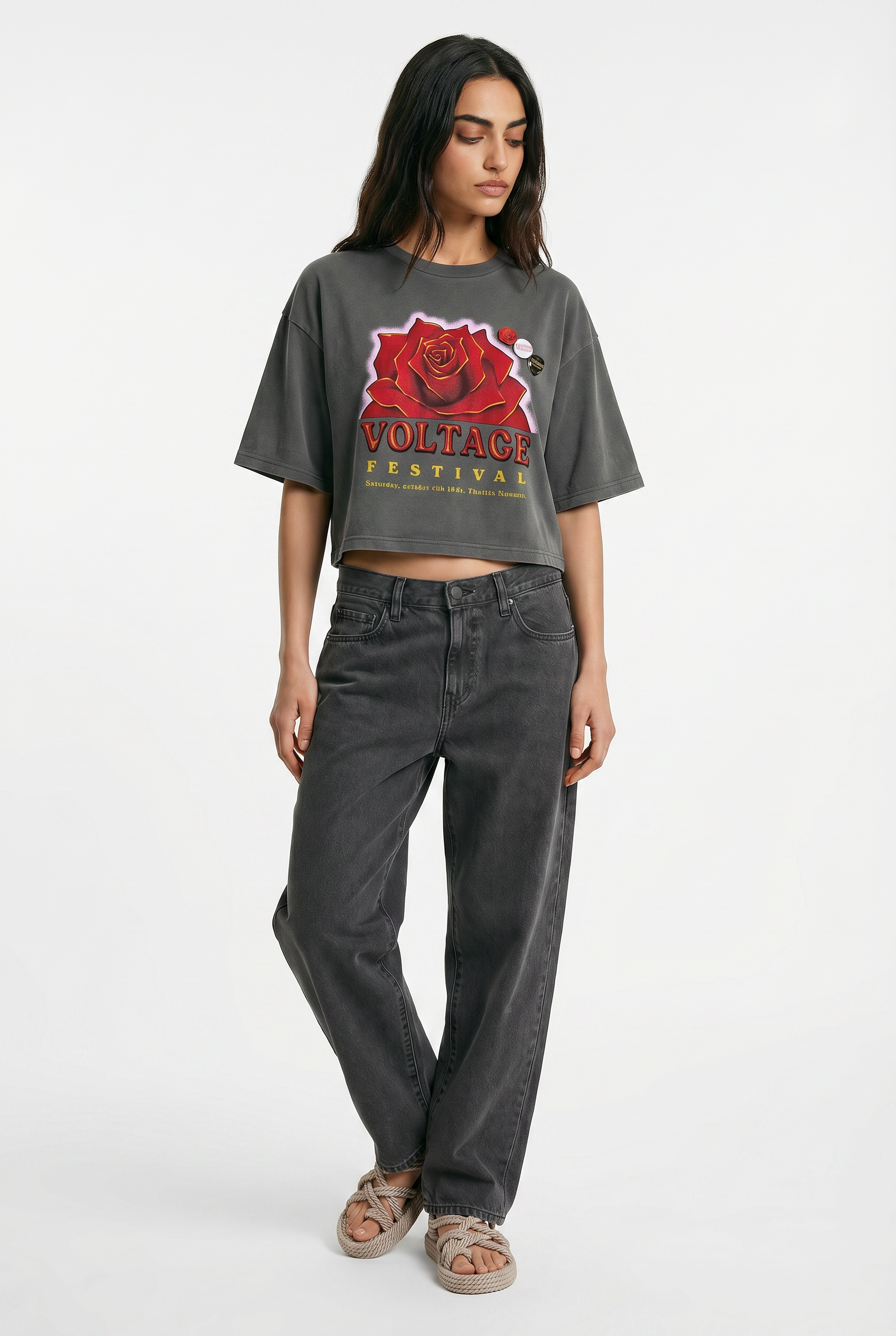 Tee shirt crop crooper pepper "VOLTAGE"