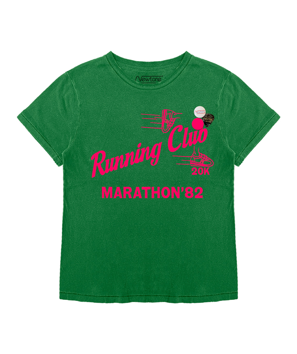 Teeshirt léger vert avec imprimé rose fluo