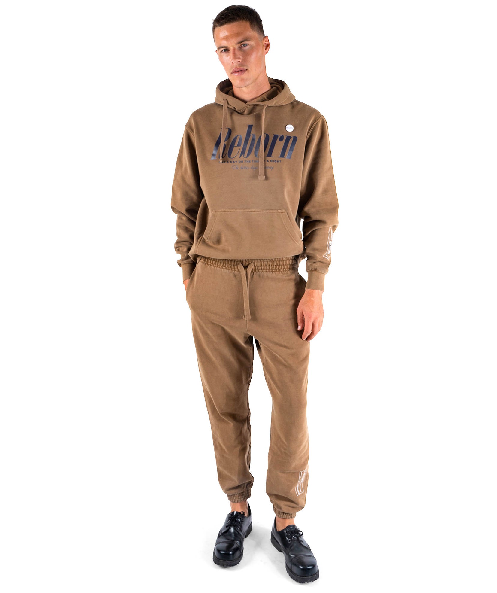 REBORN" tan jagger hoodie