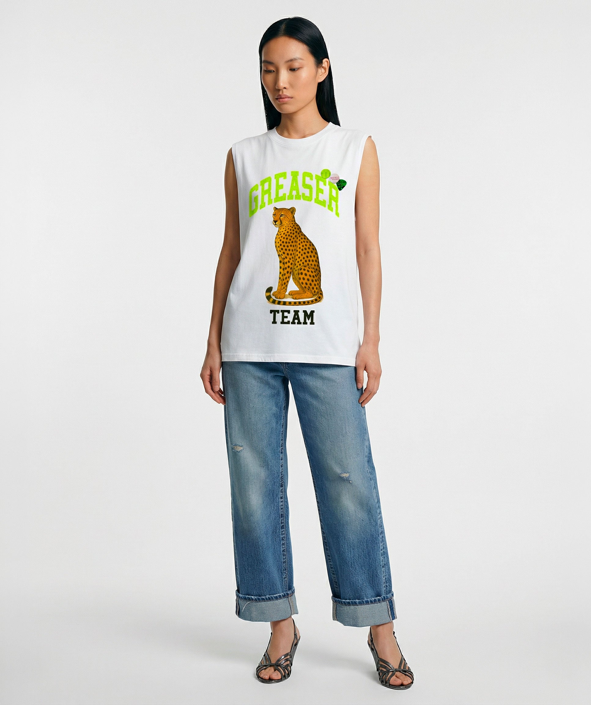 Tee shirt biker dirty white "GREASER"