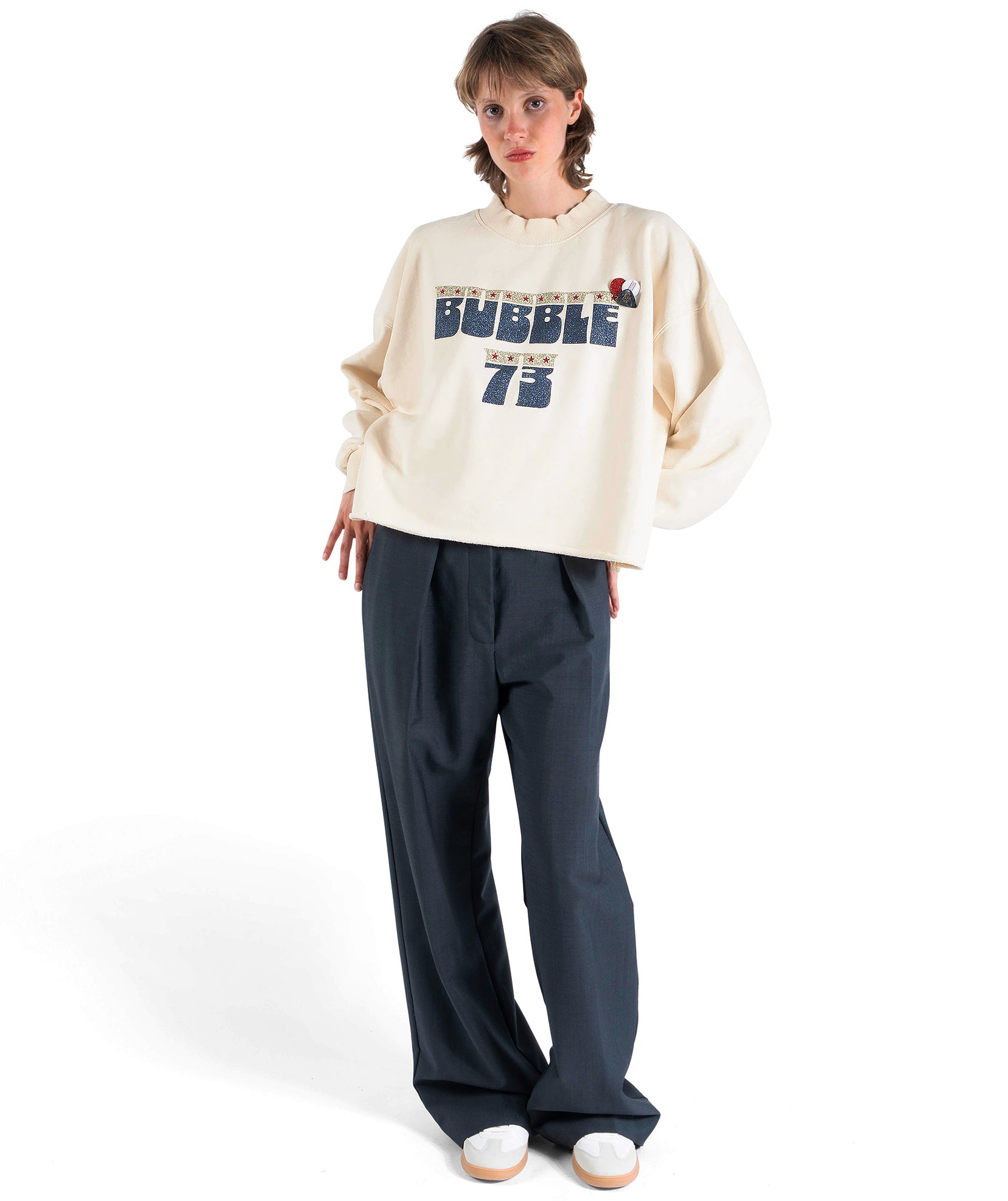 BUBBLE" natural crop sweatshirt