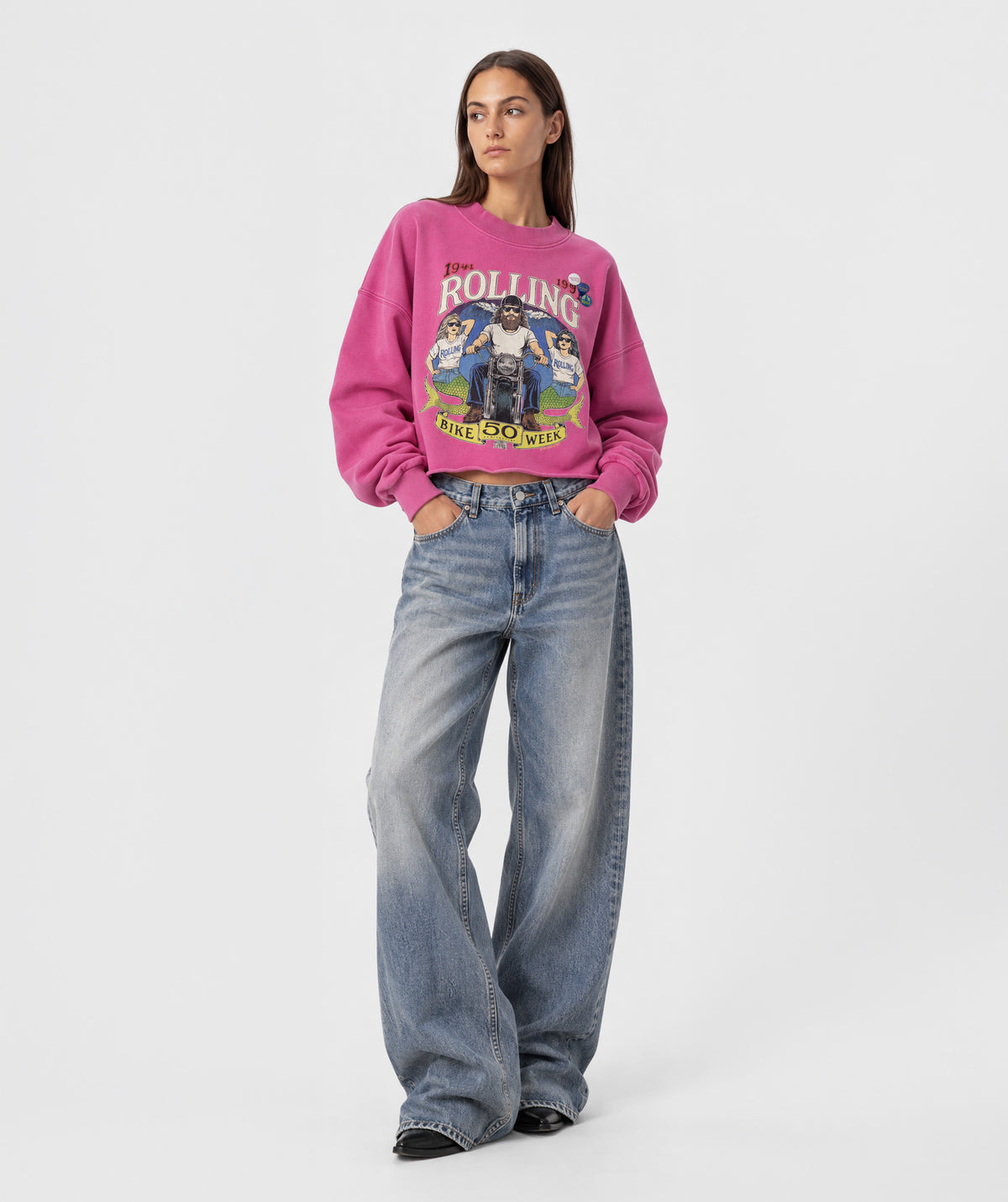Sweatshirt crop porter fuschia "ANNIVERSARY"