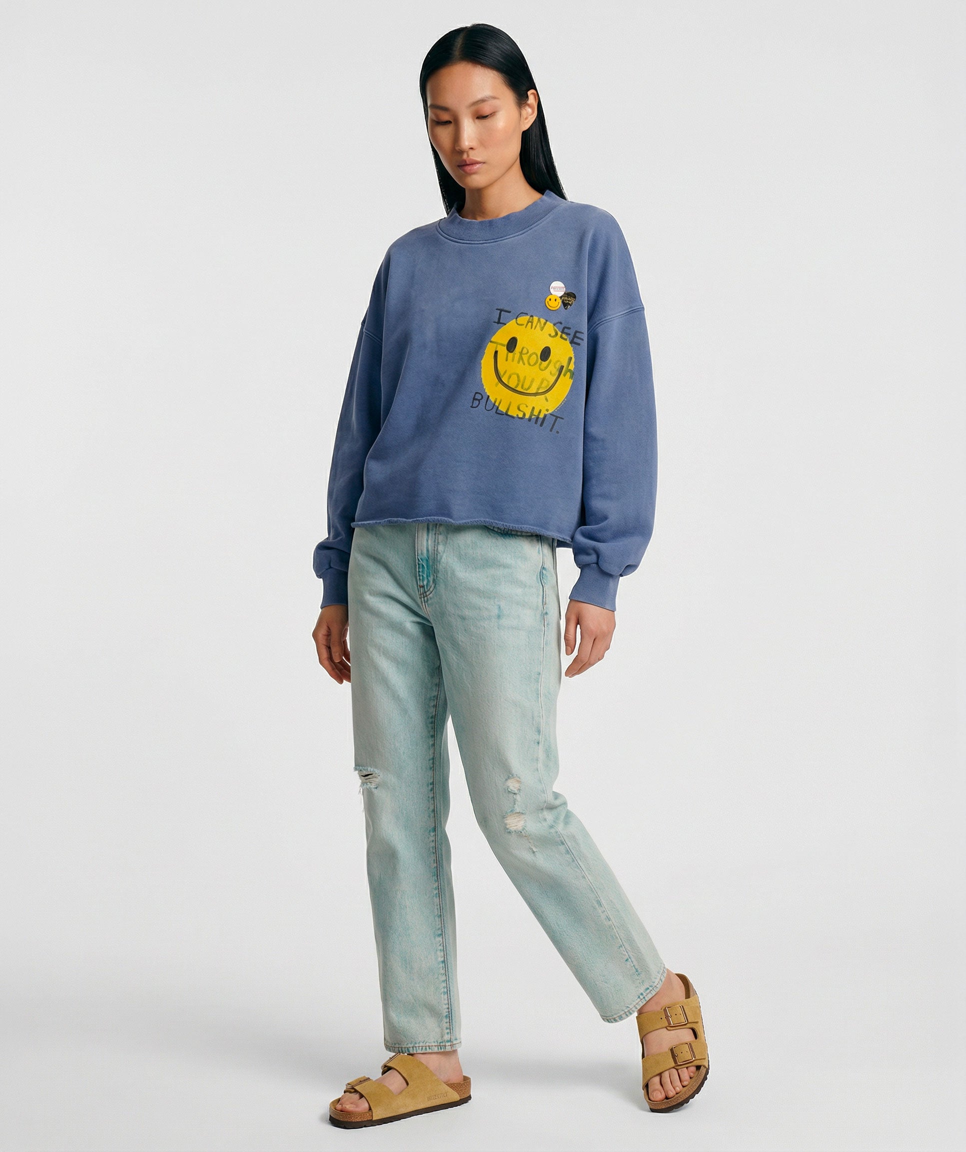 Sweatshirt crop porter denim "BULLSHIT"