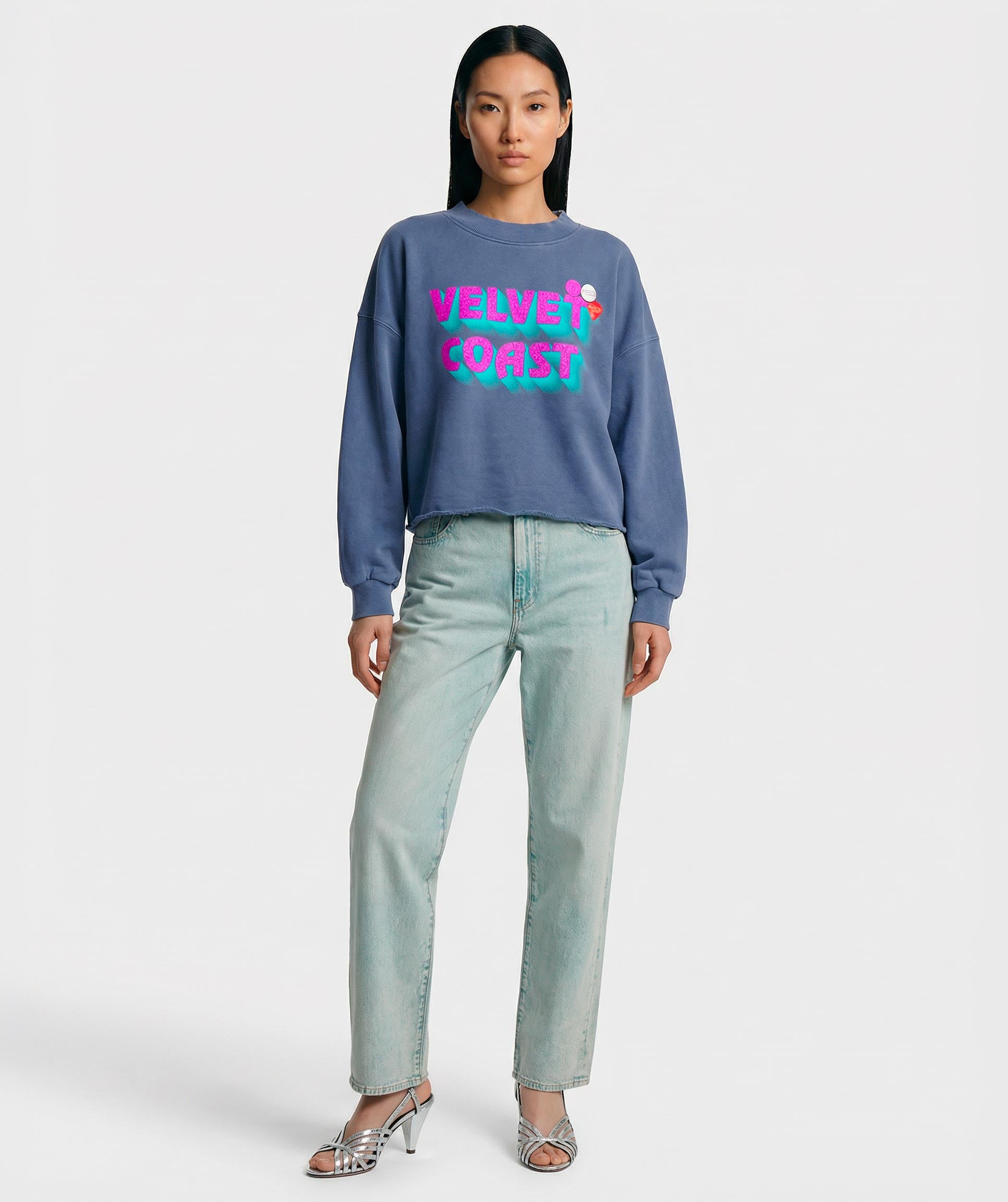 Sweatshirt crop porter denim "MARINA"