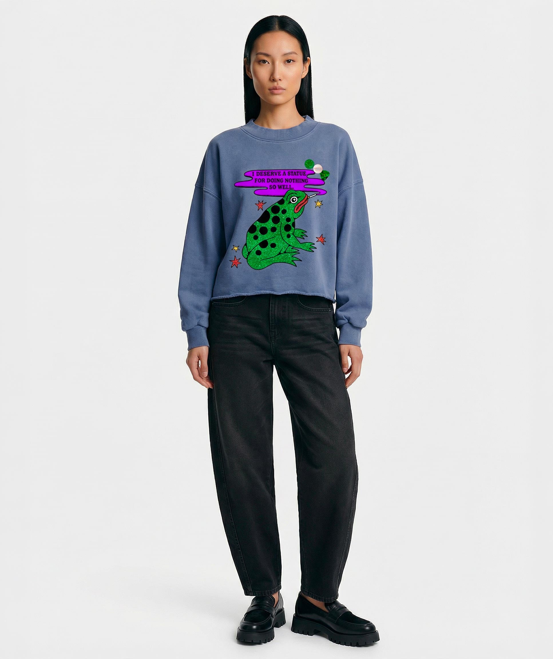 Sweatshirt crop porter denim "SOWEL"