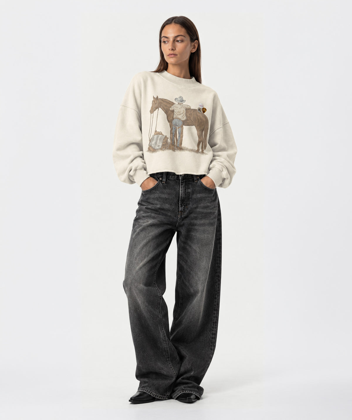 Sweatshirt crop porter natural "HORSE"