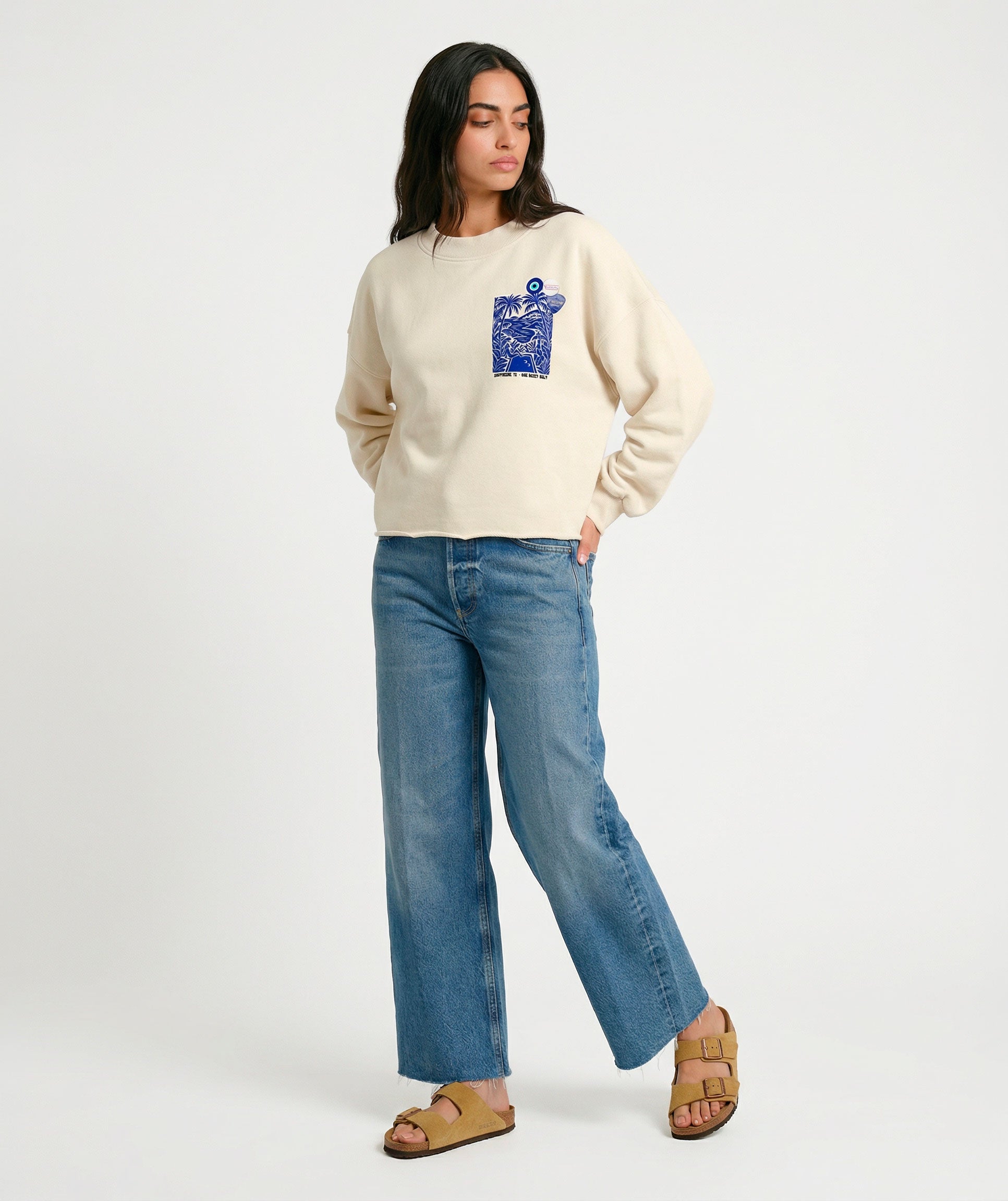 Sweatshirt crop porter natural "SANTO"