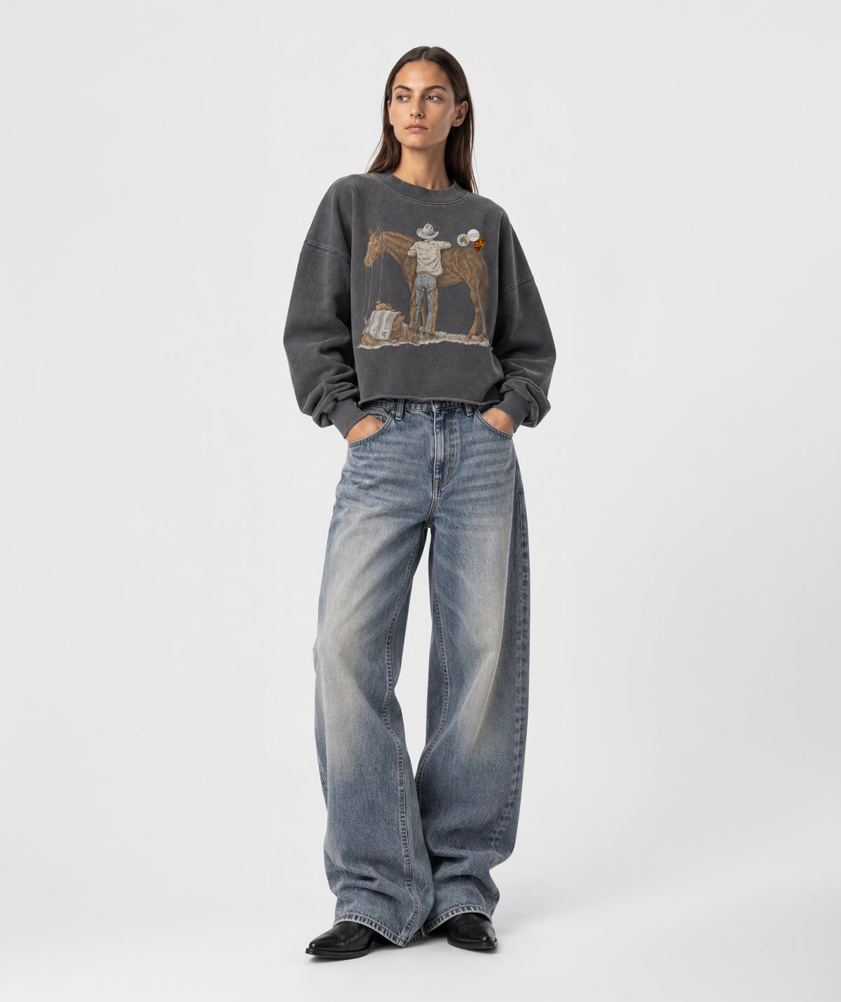 Sweatshirt crop porter pepper "HORSE"