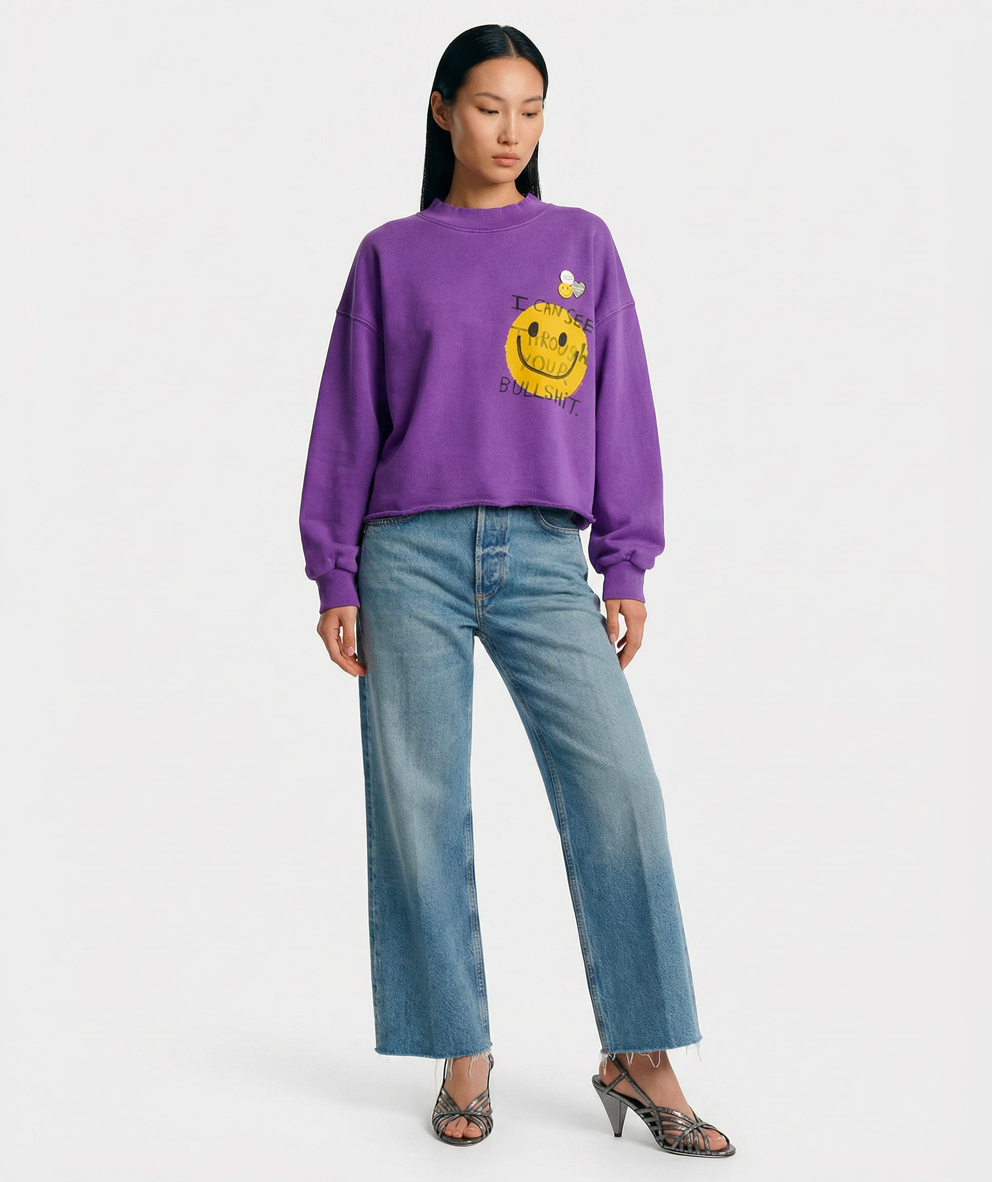 Sweatshirt crop porter purple "BULLSHIT"