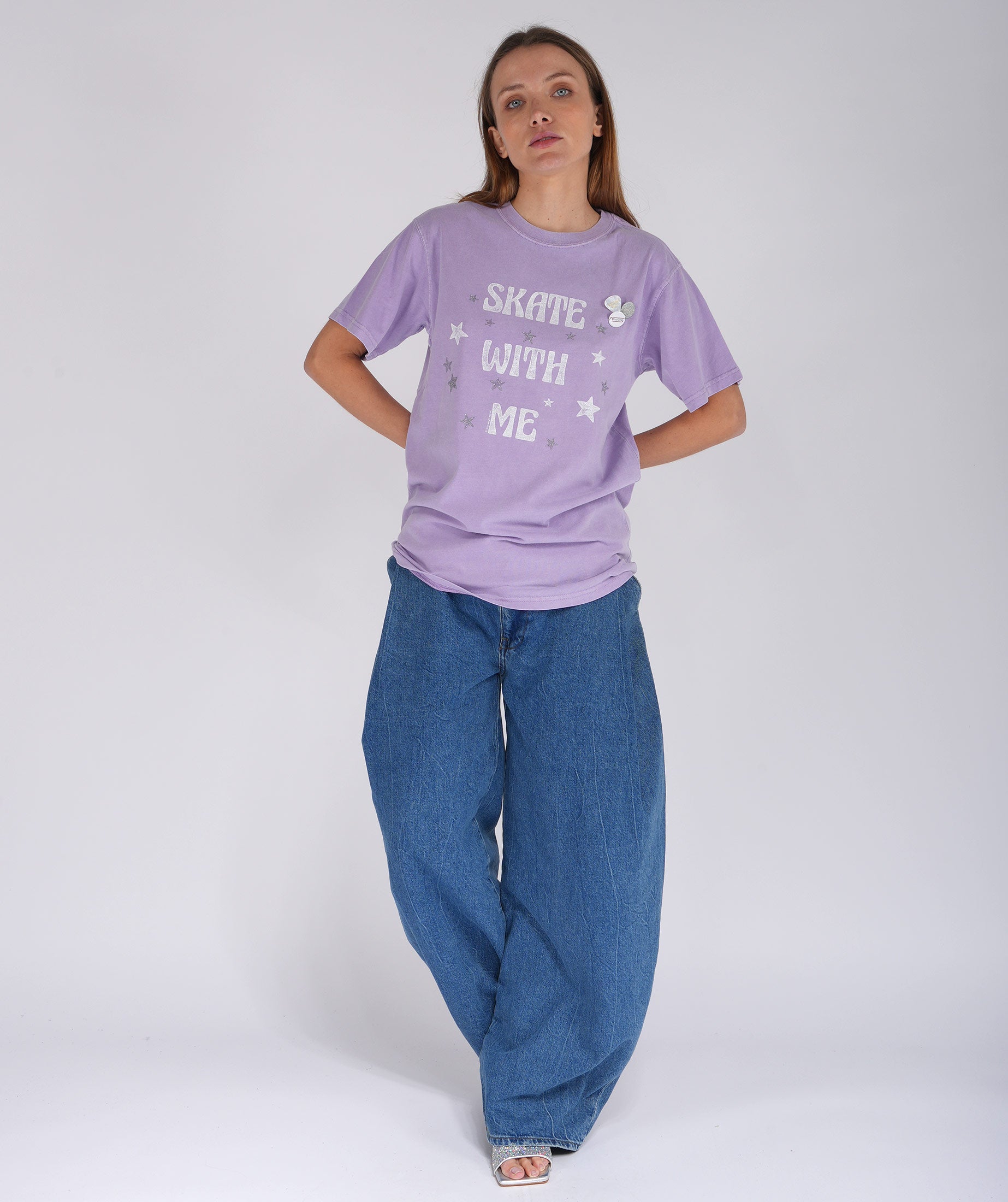 Tee shirt trucker lilac "SKATE WITH ME"