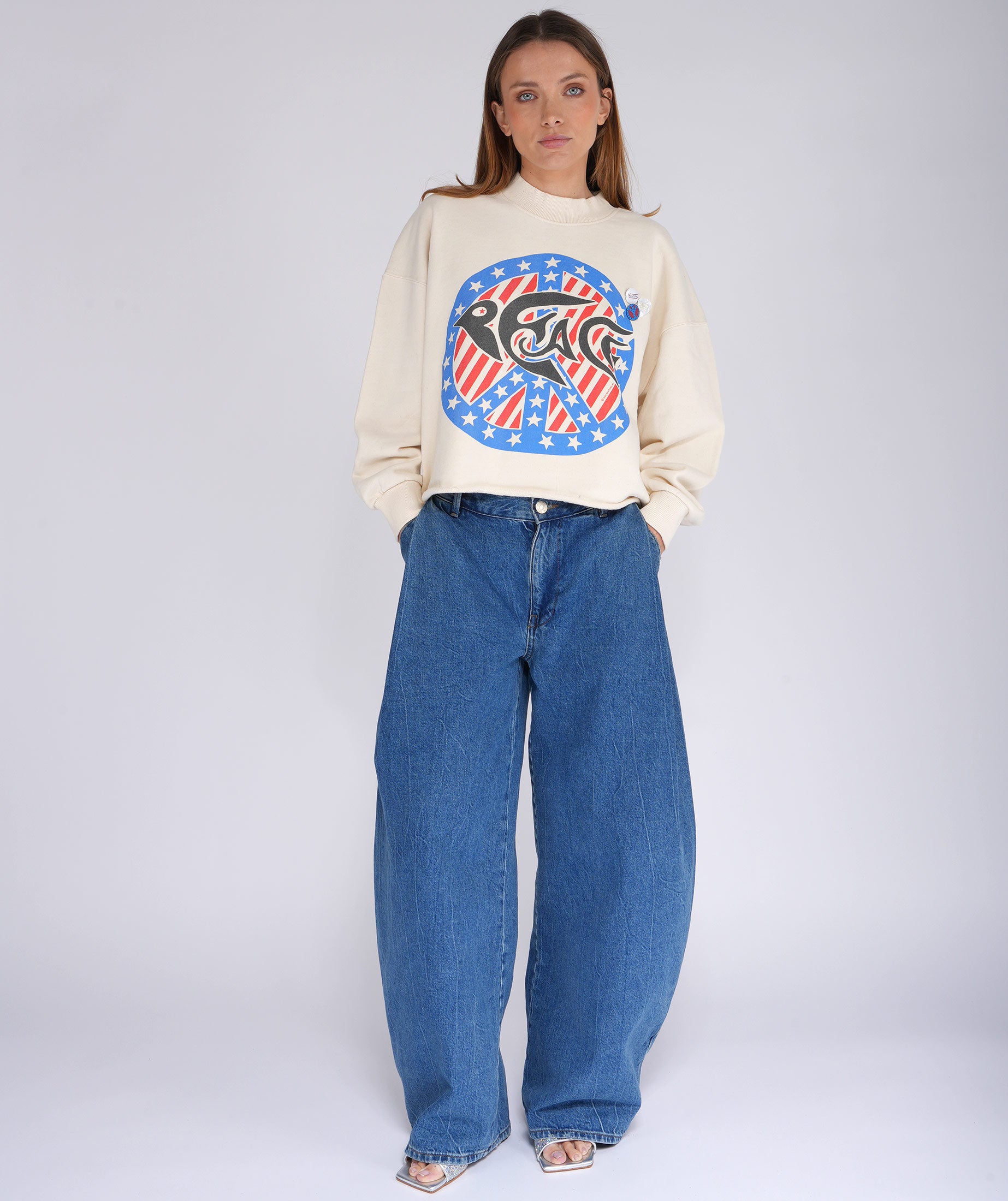 Sweatshirt crop porter natural "PEACE"