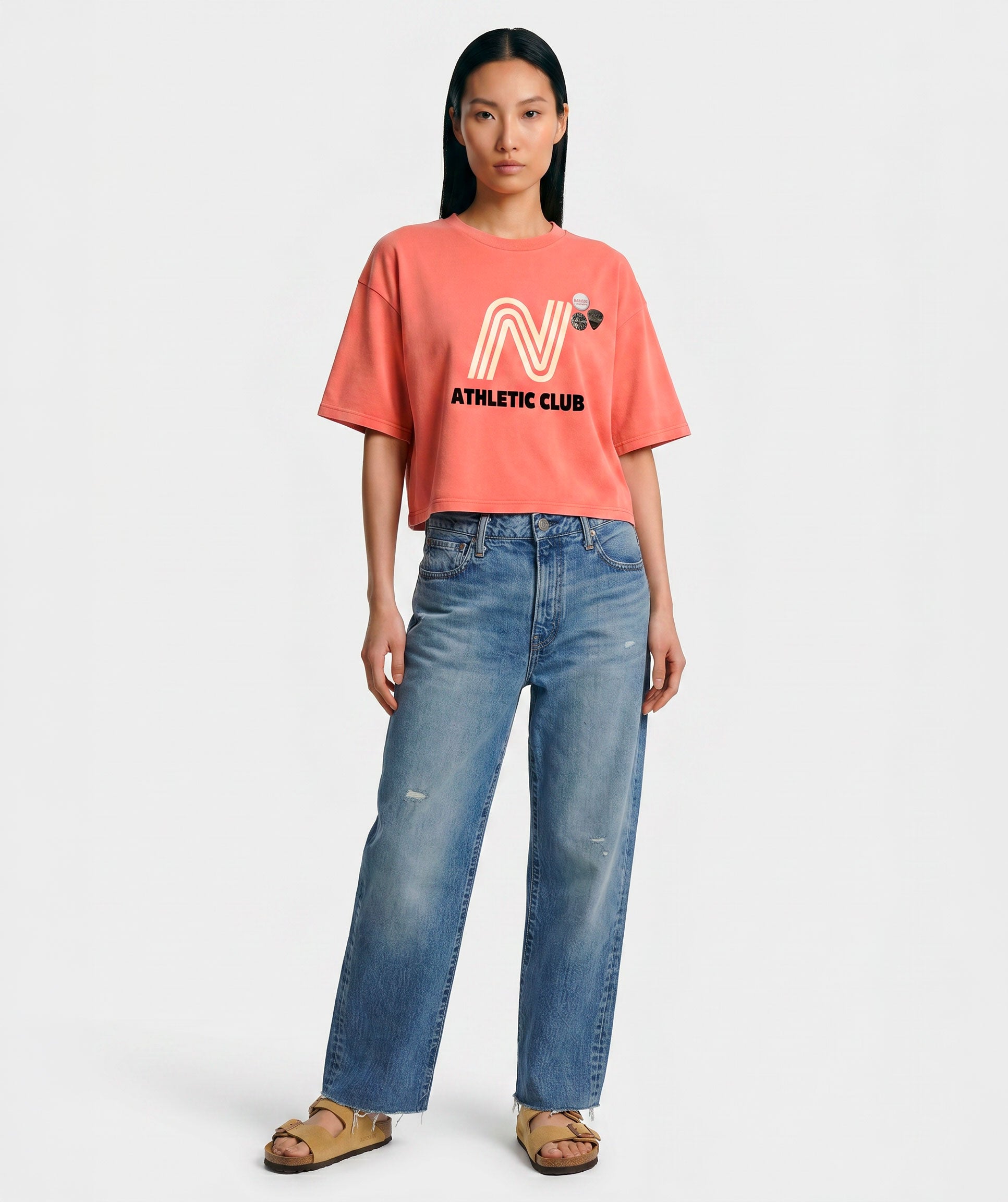 Tee shirt crop crooper corail "CLUB"