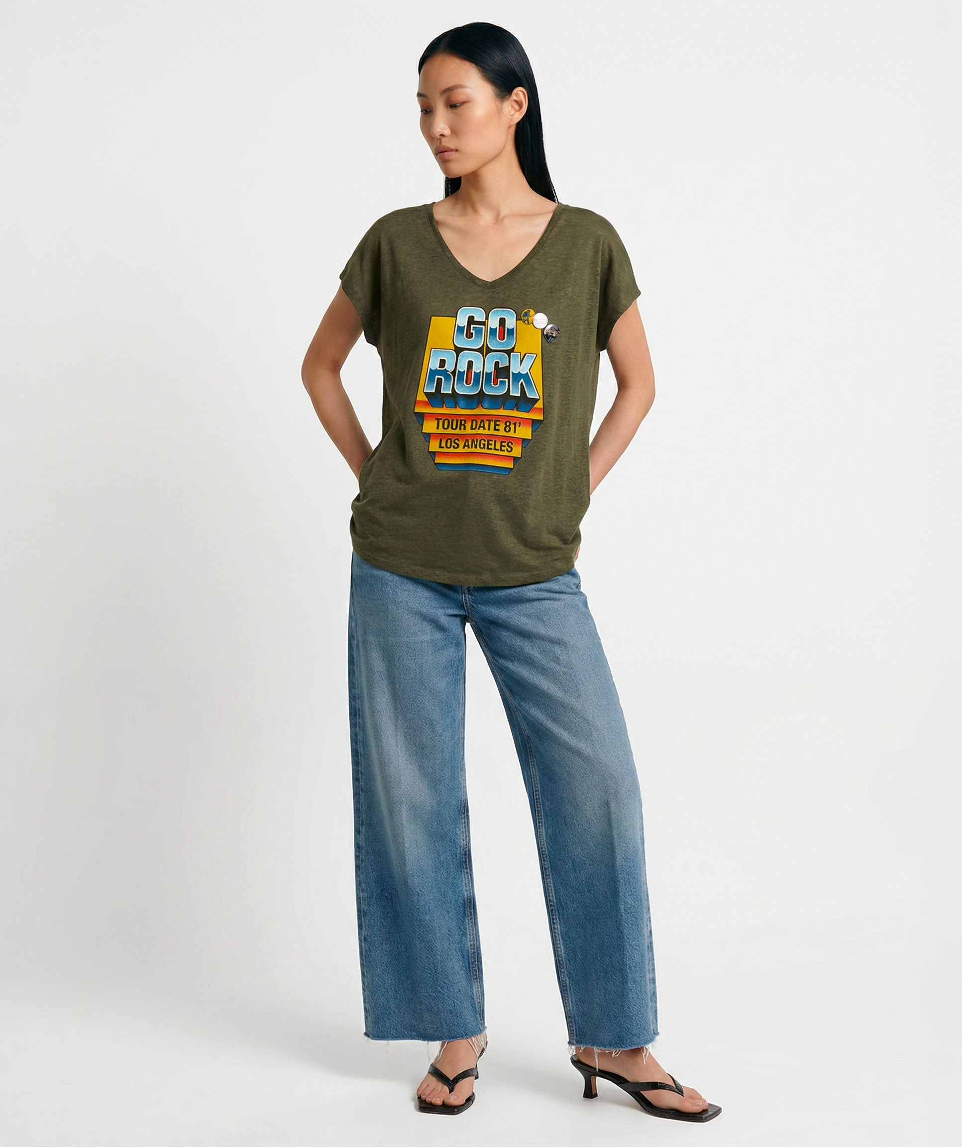 Tee shirt quetty kaki "GO ROCK"