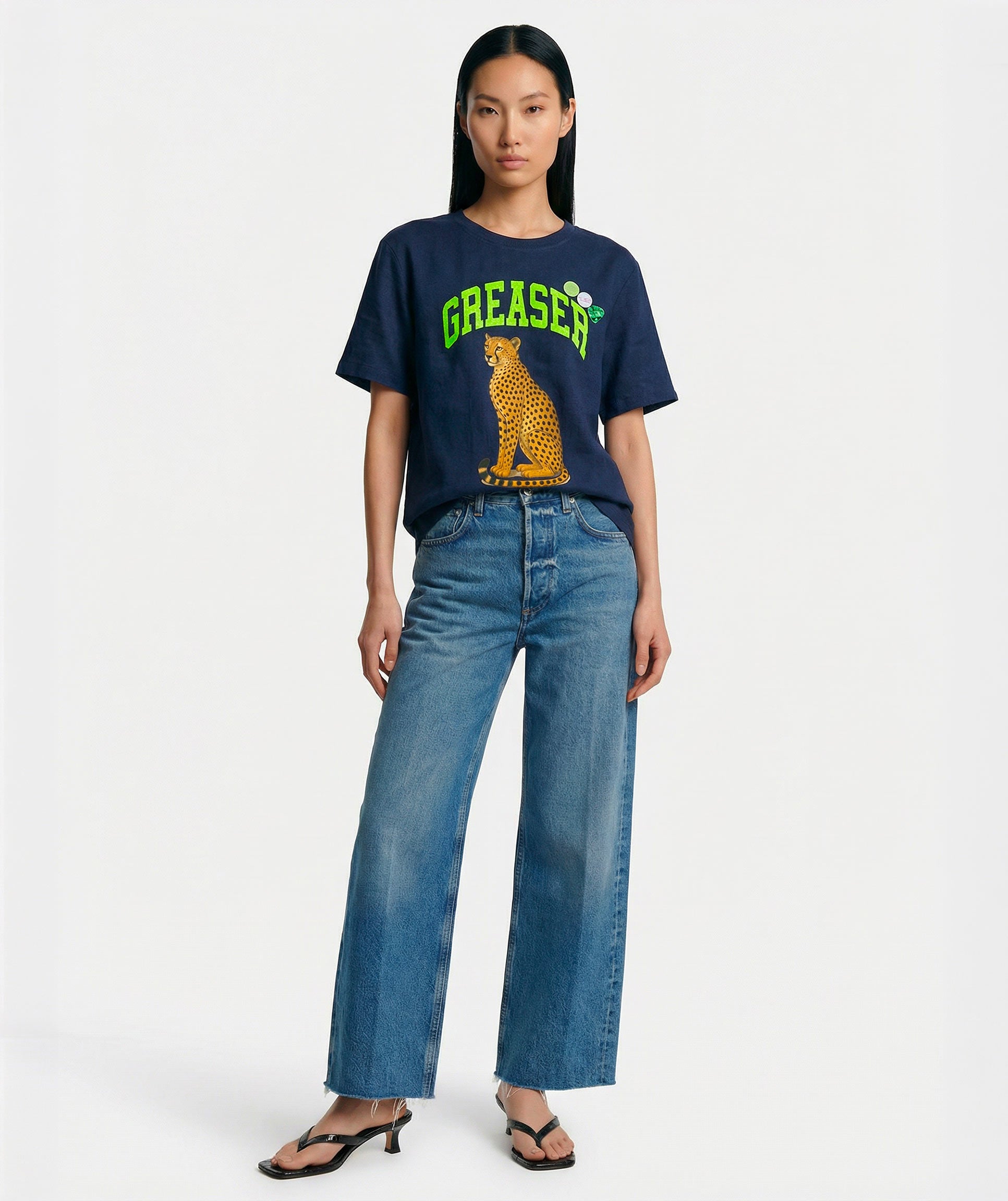 Tee shirt vee navy "GREASER"