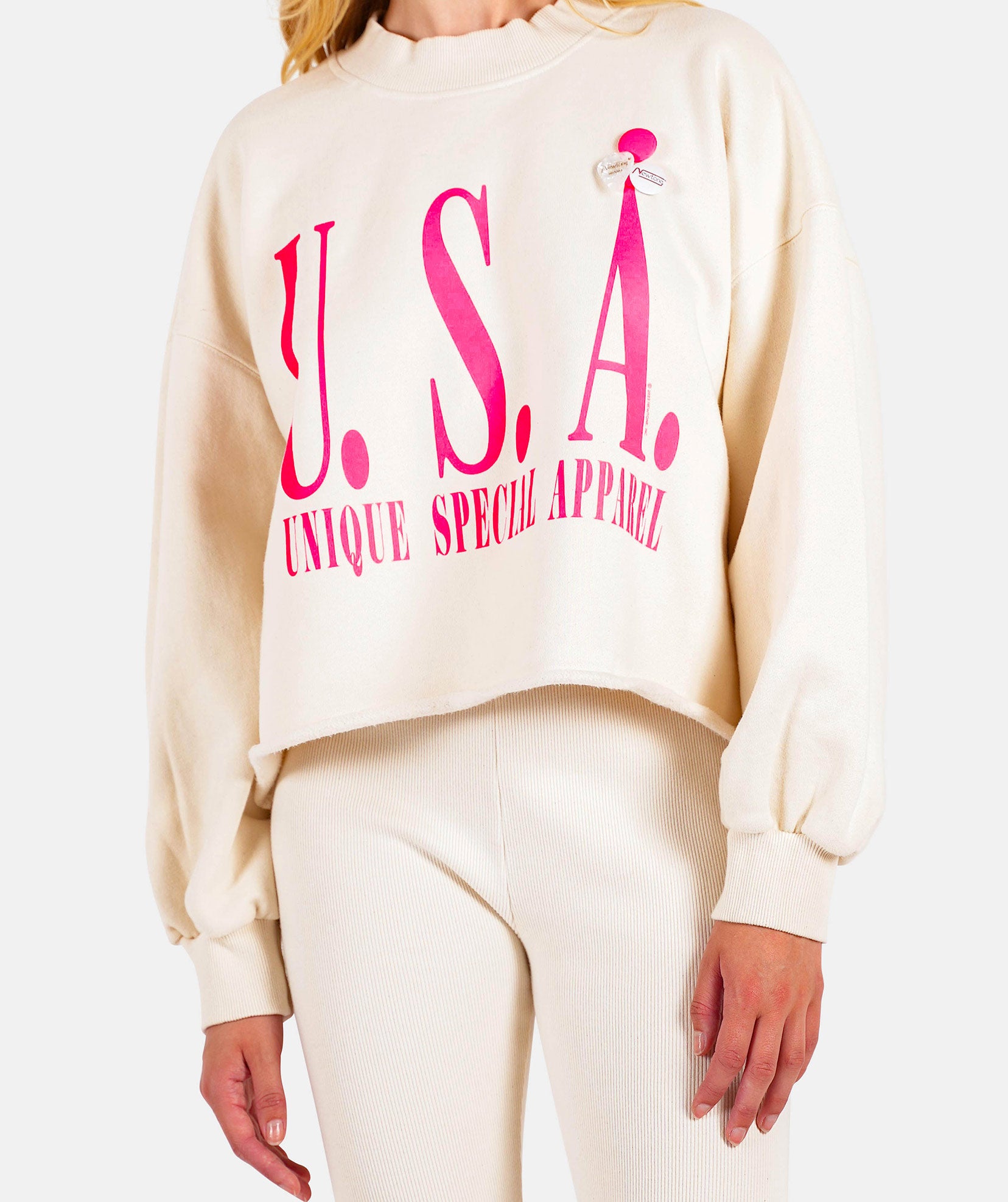 Natural "USA" crop sweatshirt