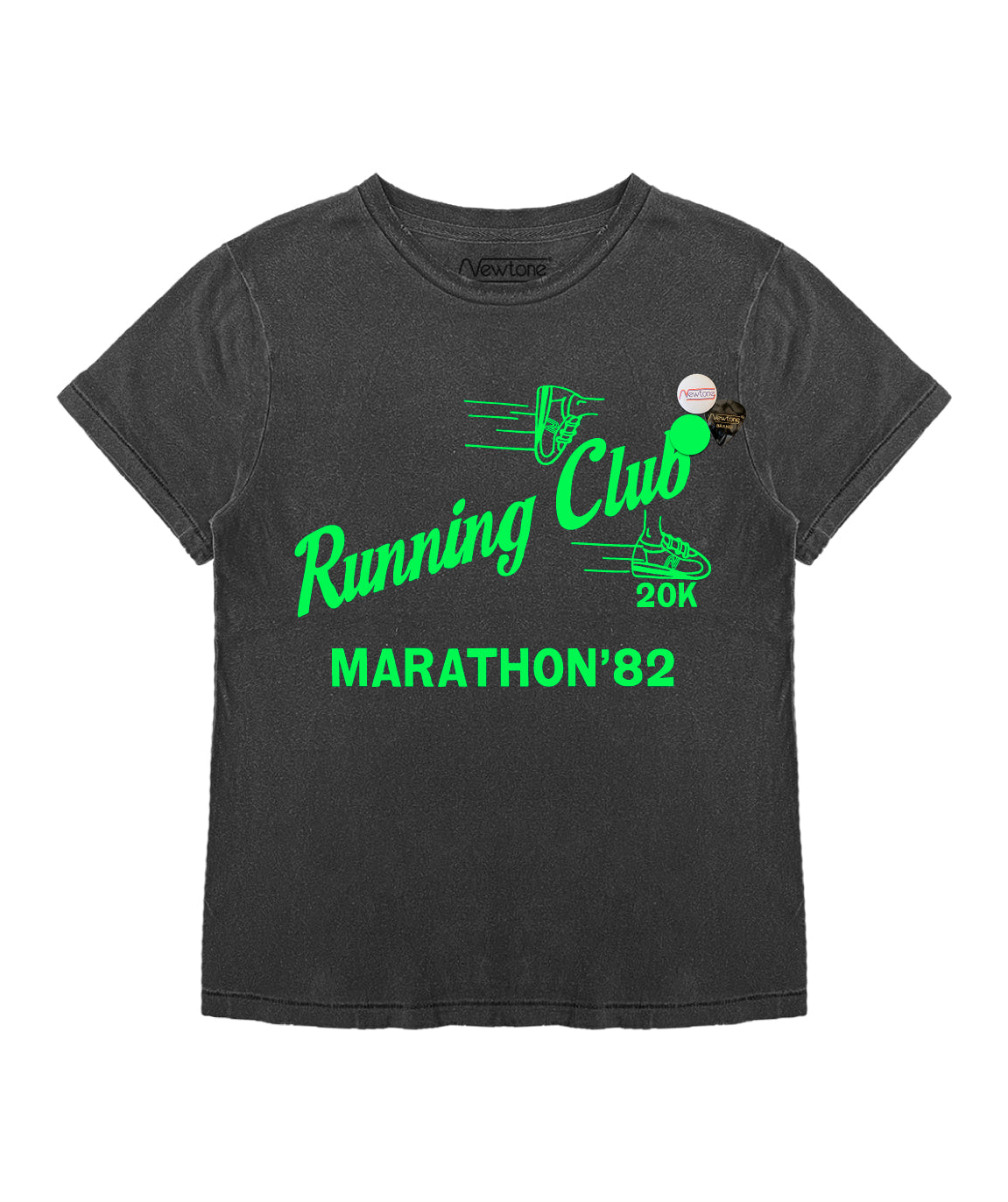 Lightweight gray T-shirt with neon pink print