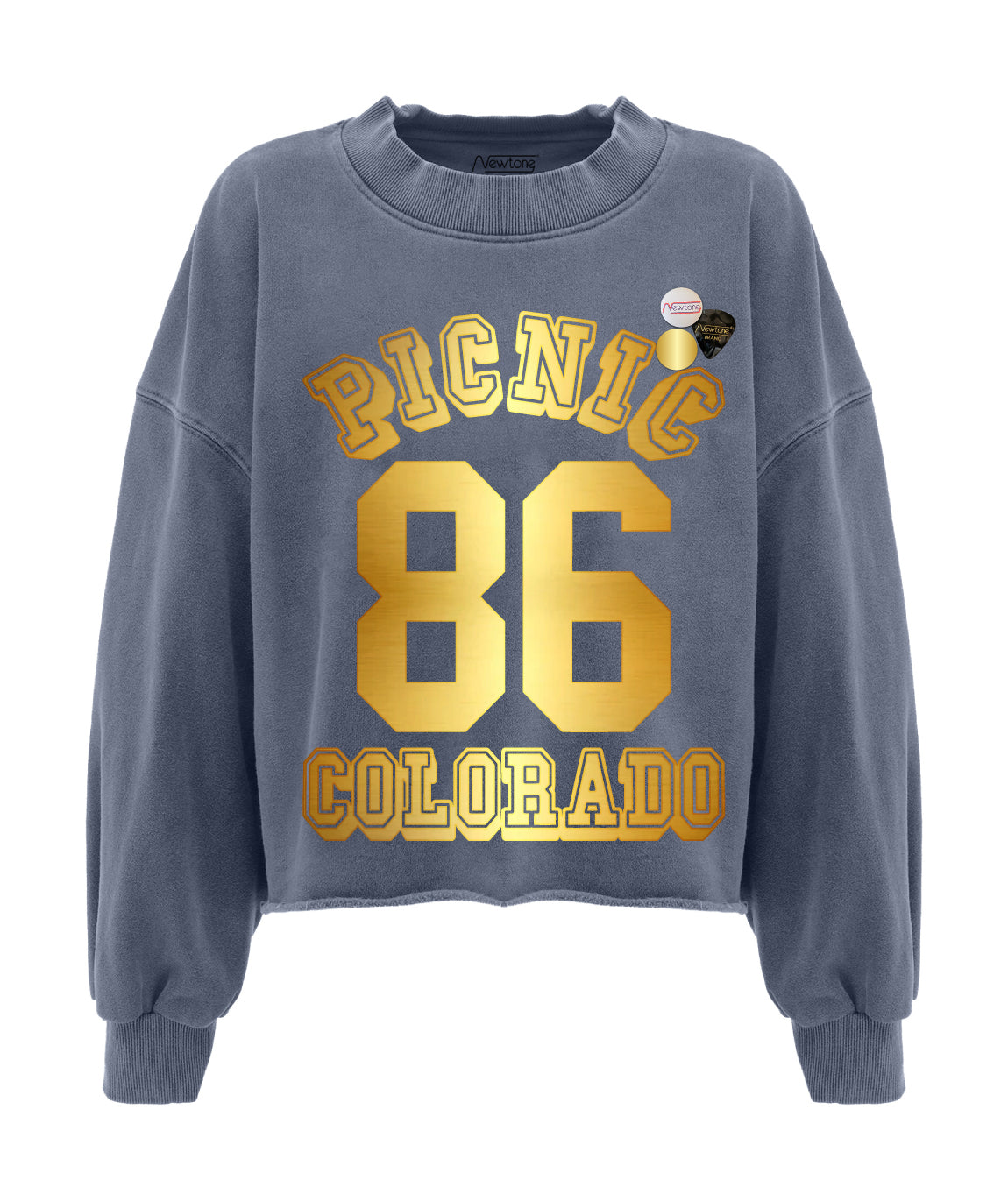 "PICNIC" denim crop sweatshirt