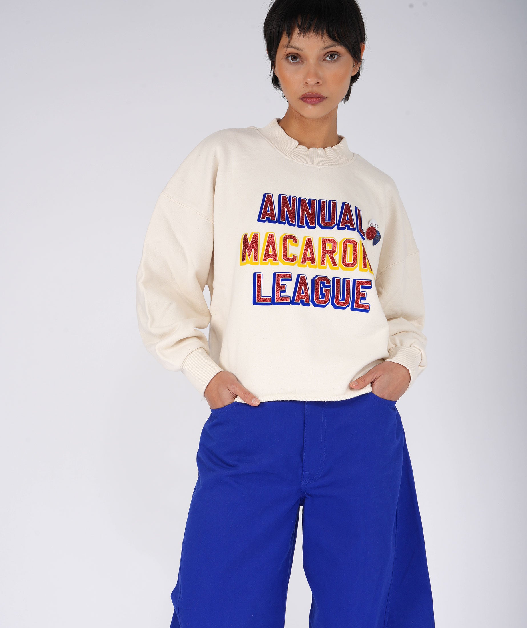 MACARONI" natural crop sweatshirt