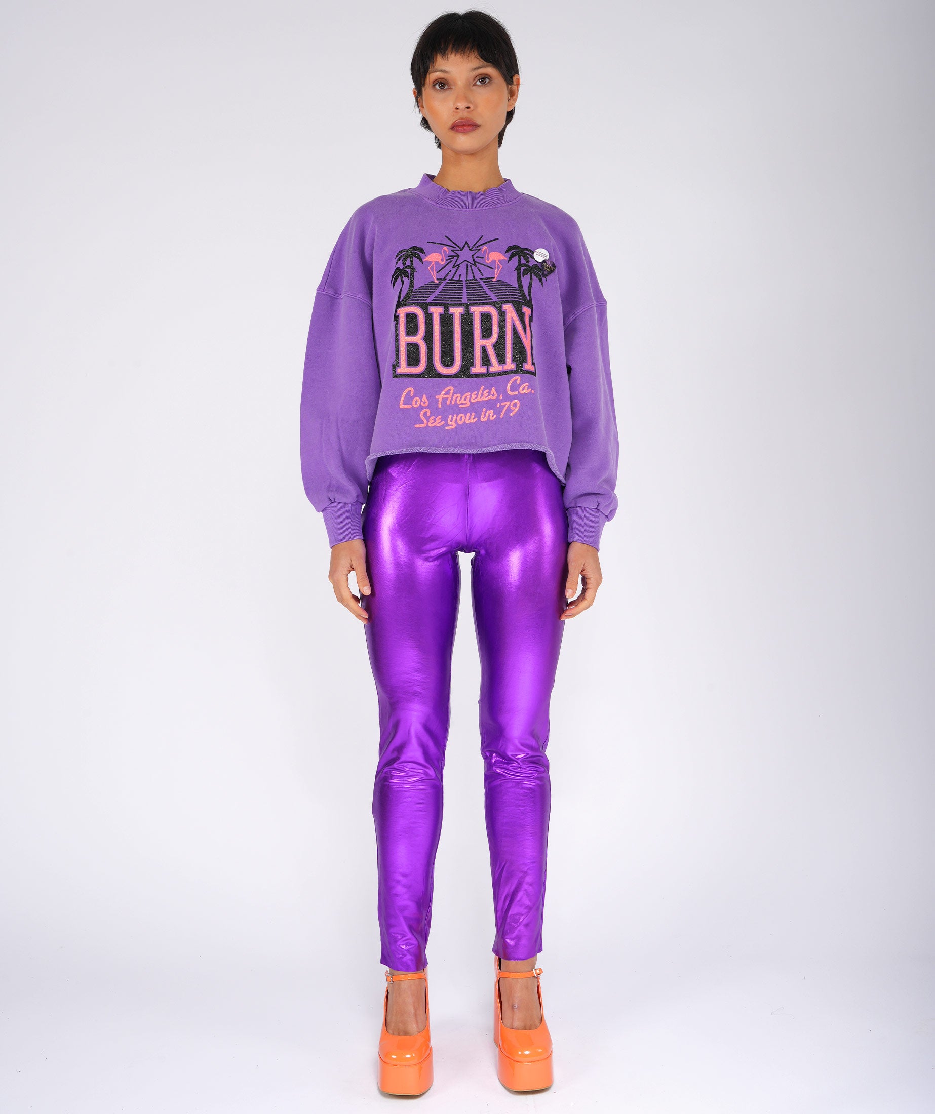 SEE YOU" crop wear purple sweatshirt