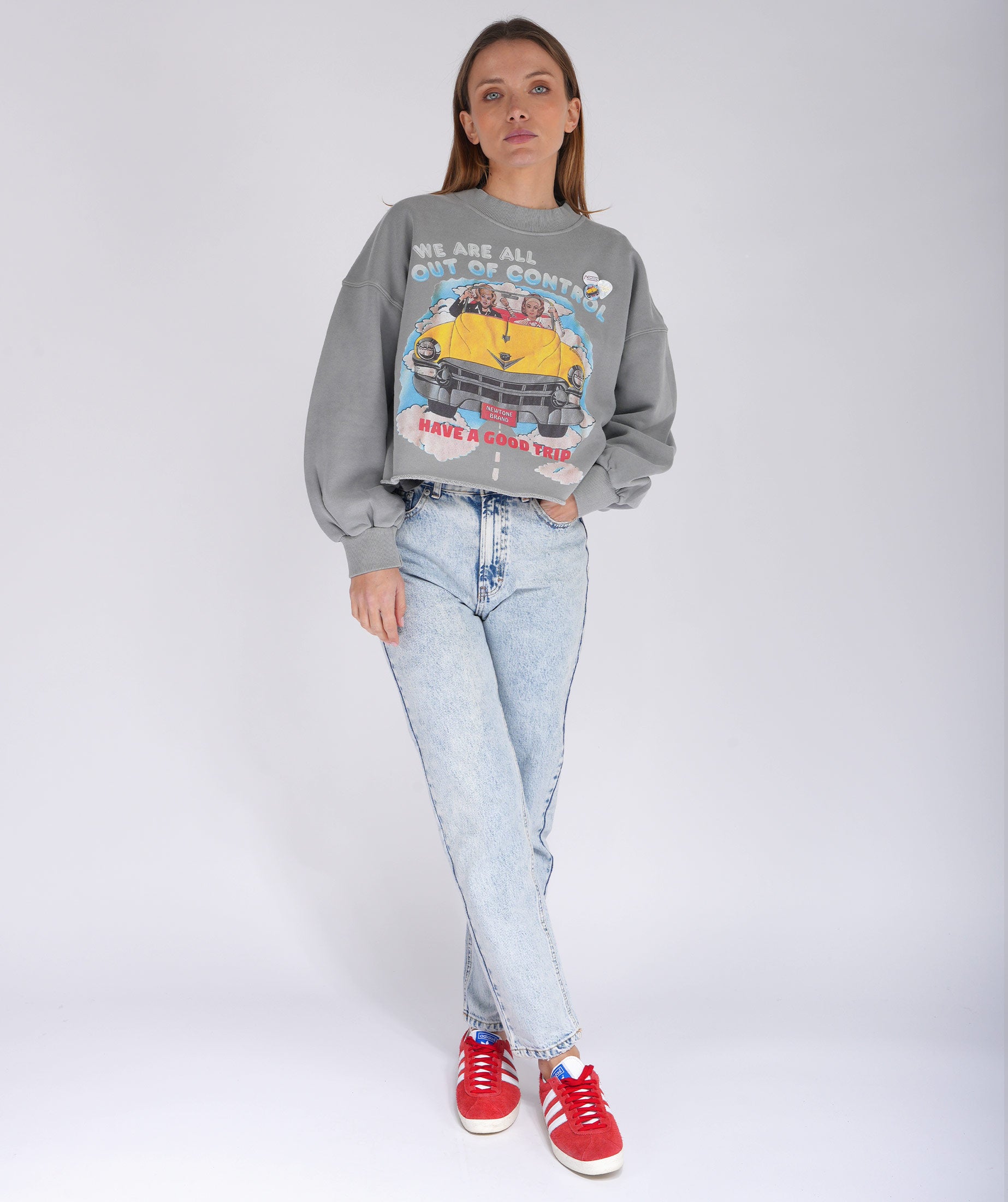CONTROL" grey crop porter sweatshirt