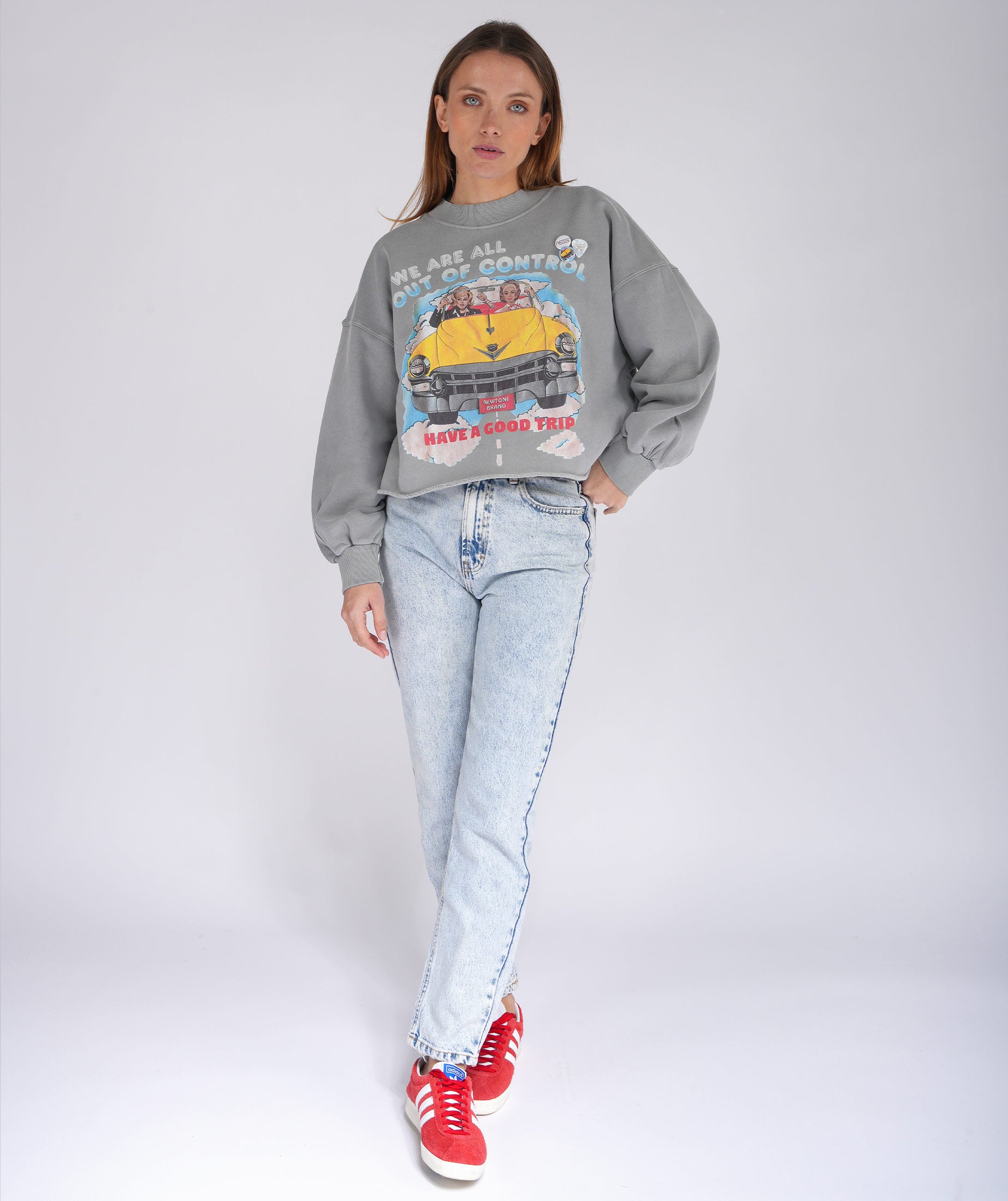 CONTROL" grey crop porter sweatshirt