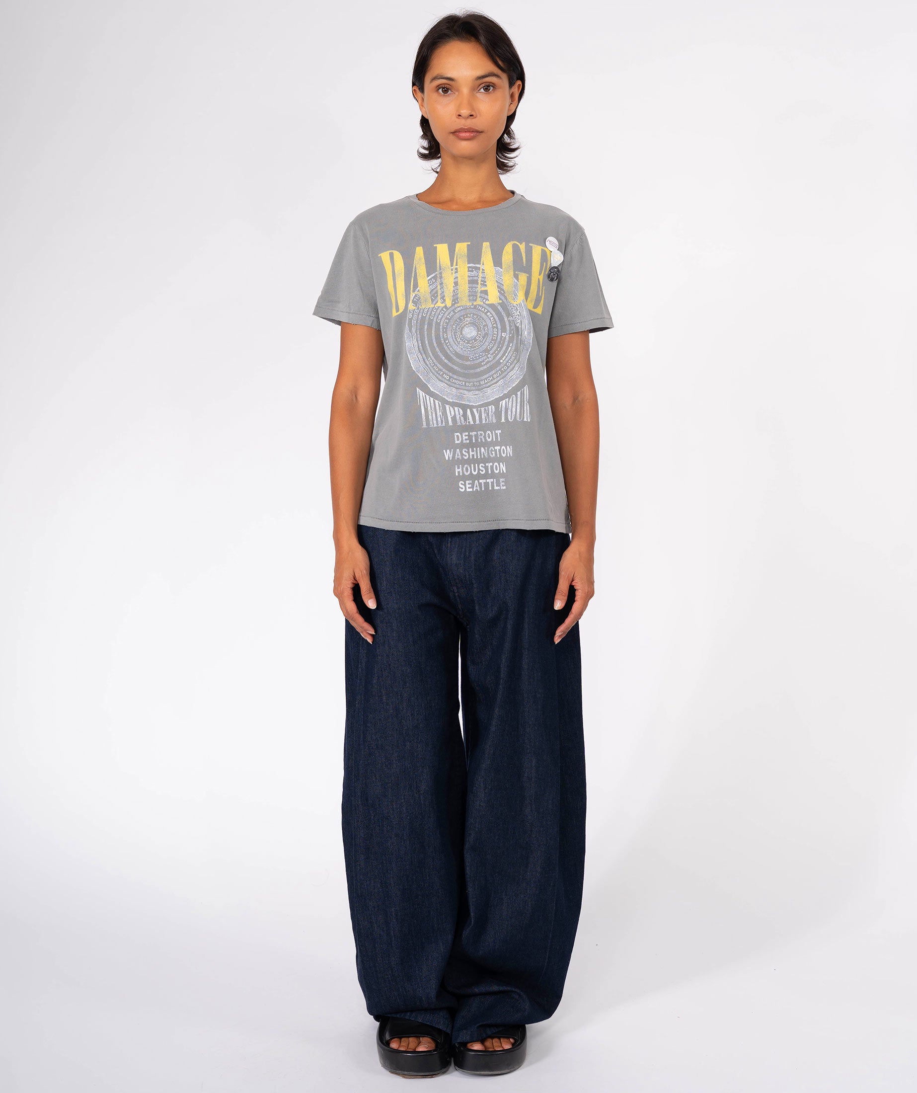 DAMAGE" starlight grey tee shirt