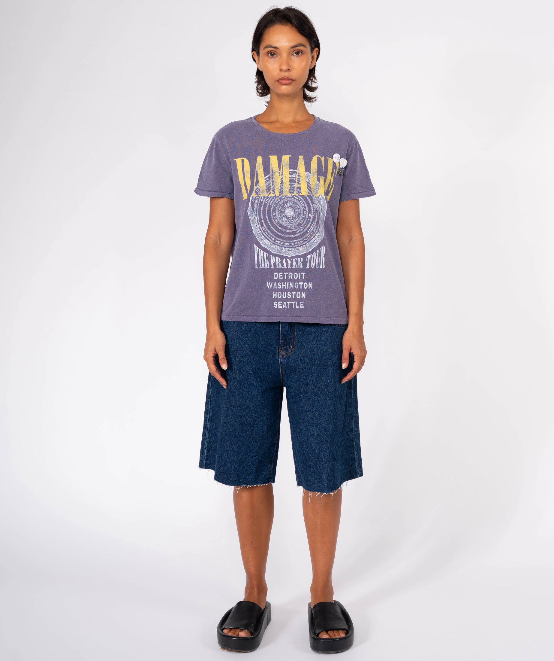 DAMAGE" starlight grape tee shirt