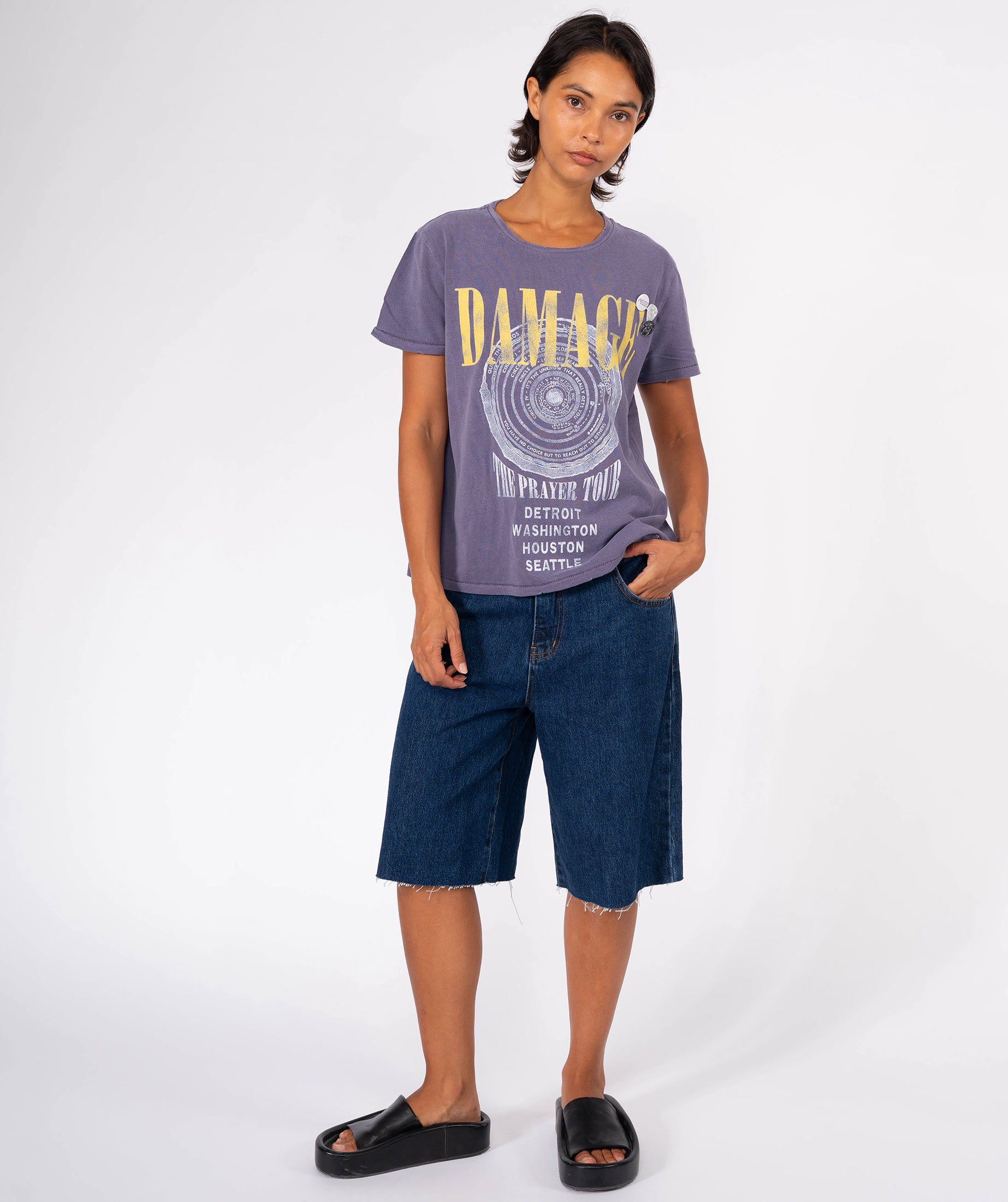 DAMAGE" starlight grape tee shirt