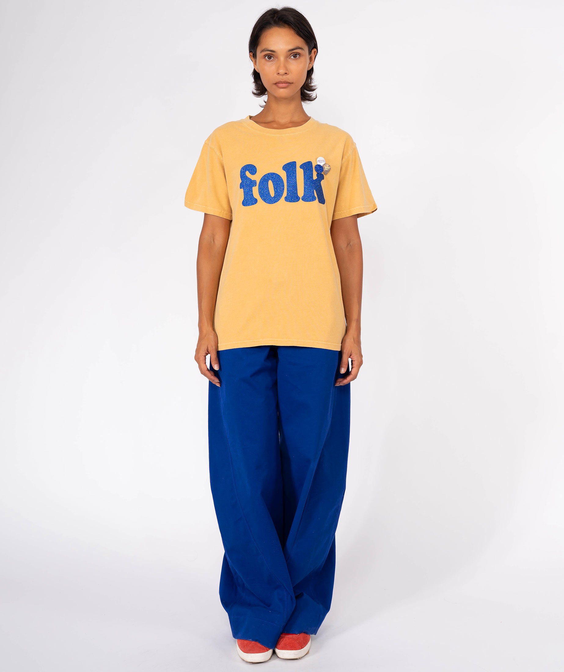 FOLK" mustard trucker tee shirt