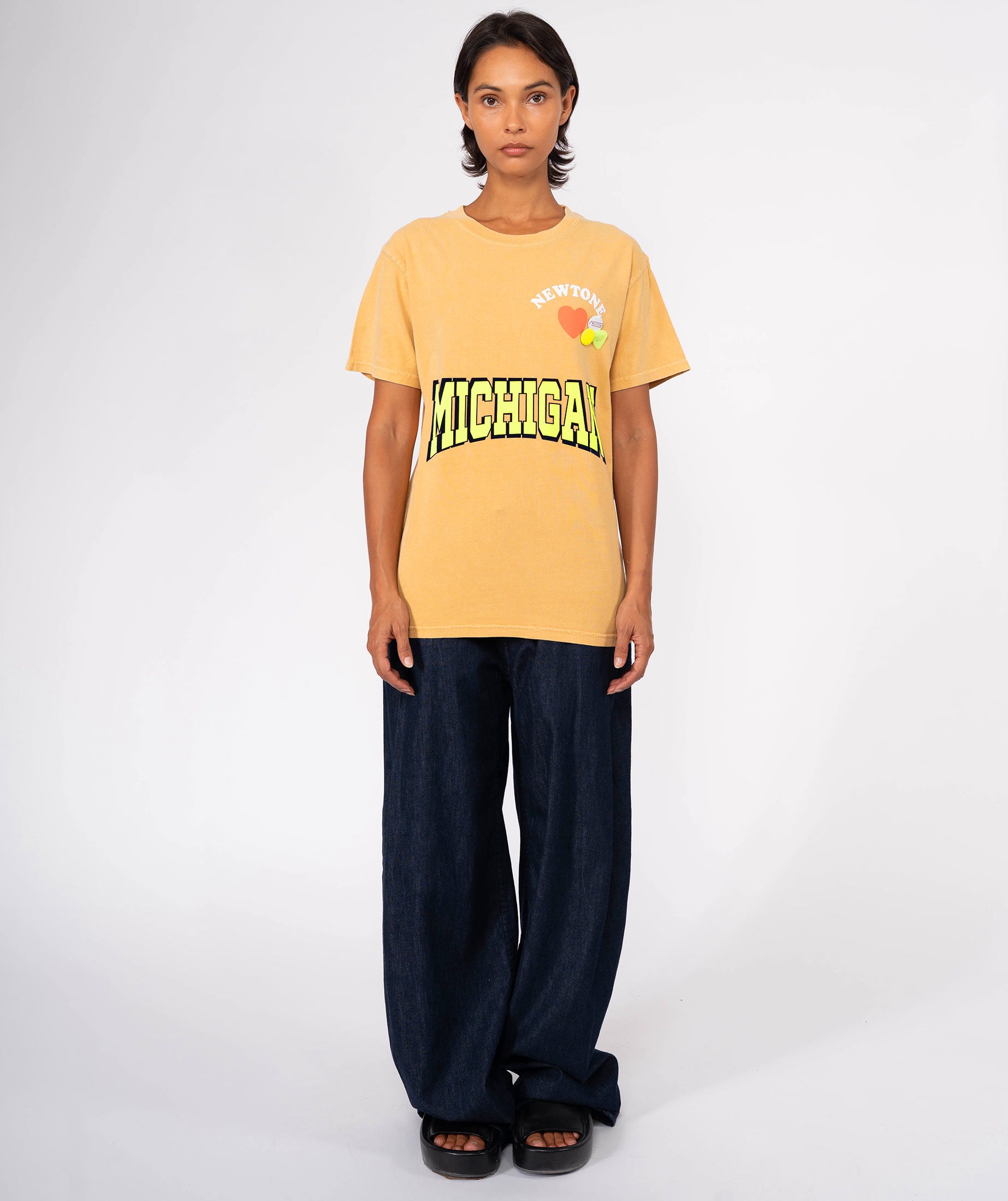 NWTLOVE" mustard trucker tee shirt