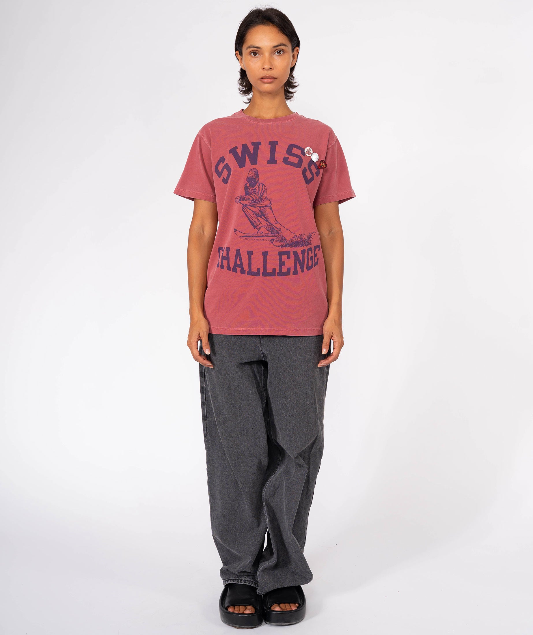 SWISS" trucker brick tee shirt