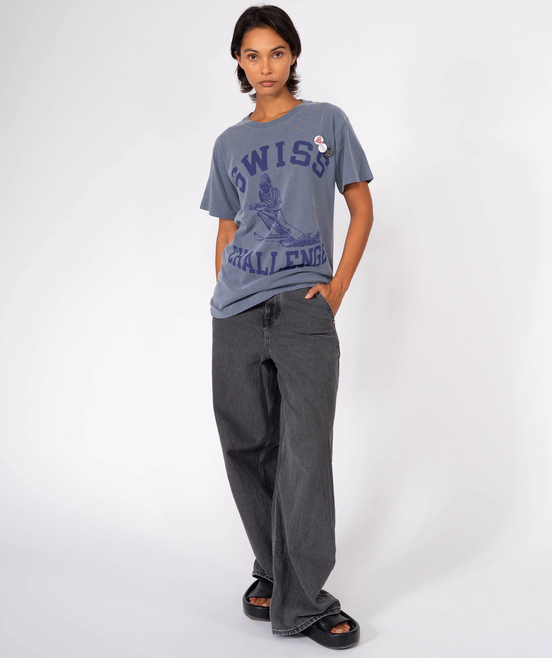 SWISS" trucker denim tee shirt