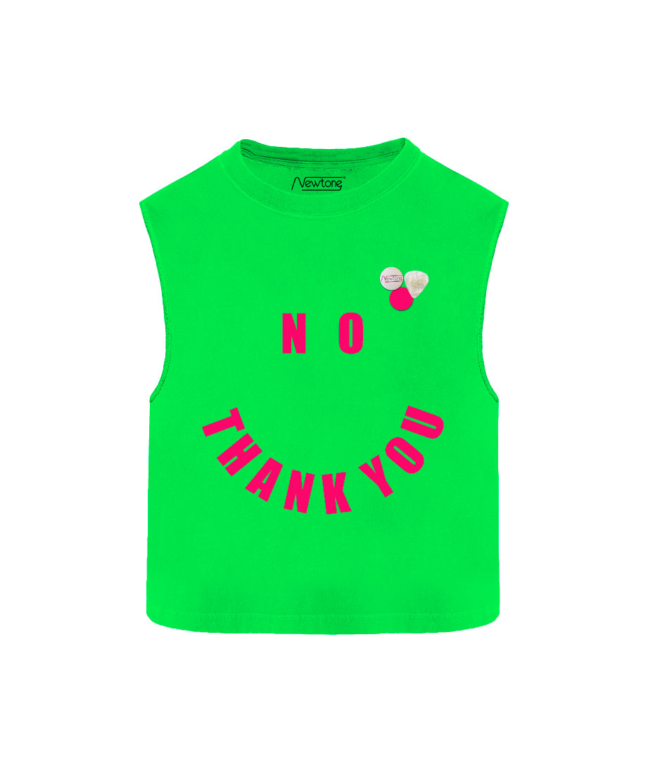 Neon green "NO" crop tee