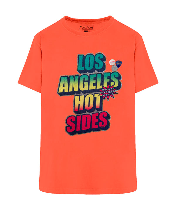 SIDES" neon orange trucker tee shirt