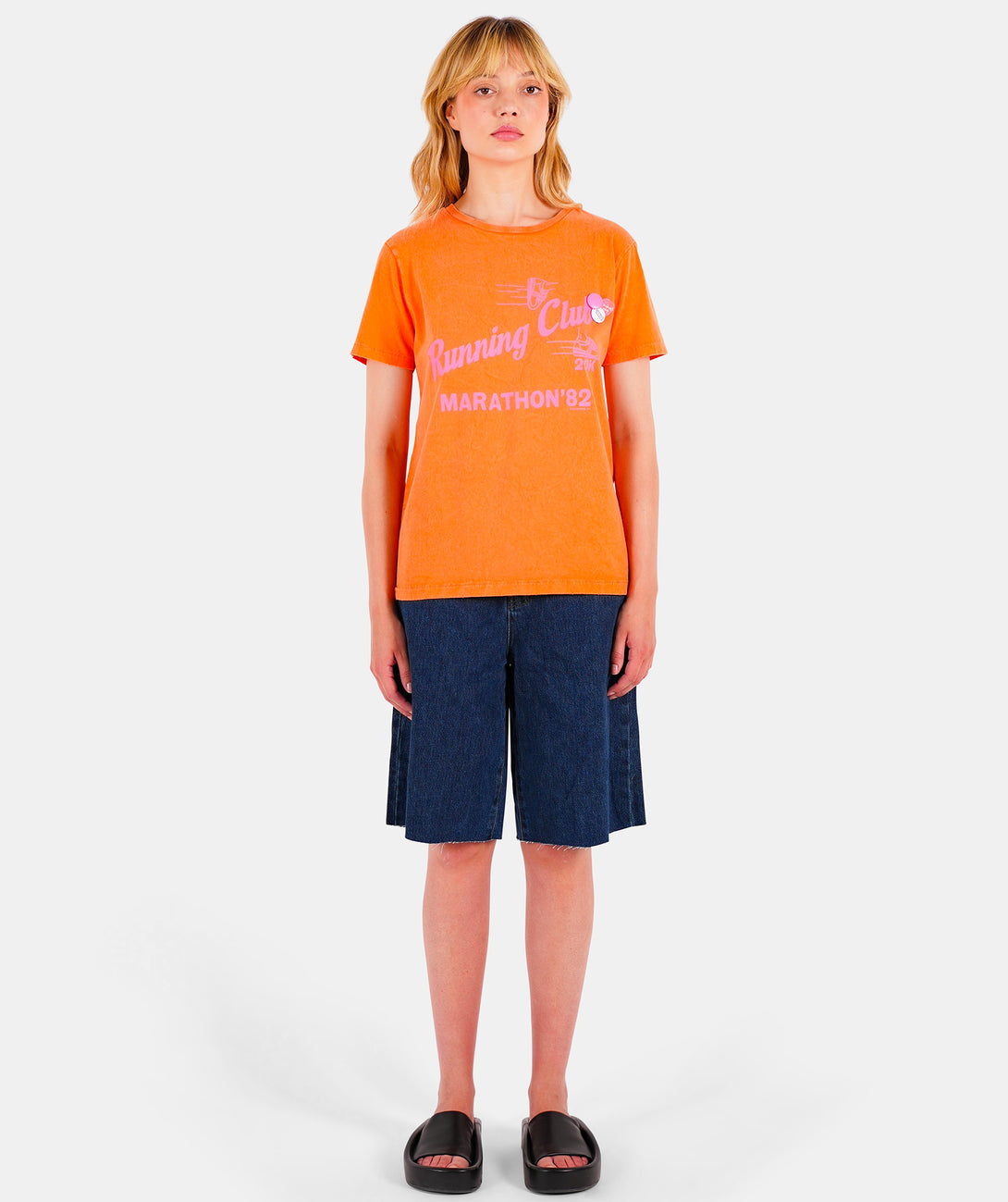 Teeshirt femme orange et imprimé neon pink