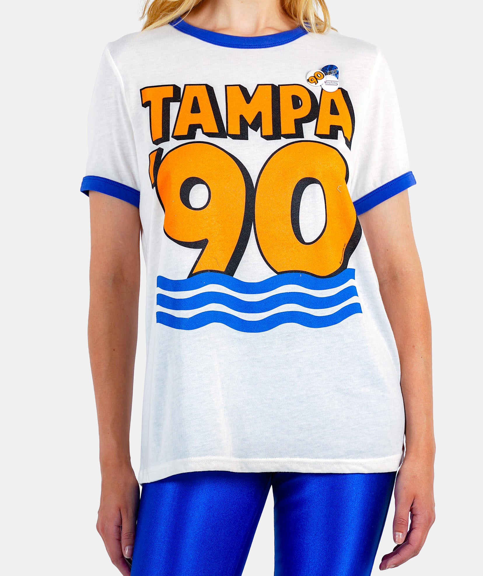 Tee shirt ringer white / flo blue "TAMPA"