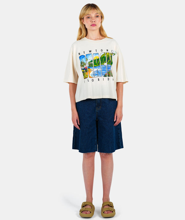Natural crooper t-shirt "BEACH" 