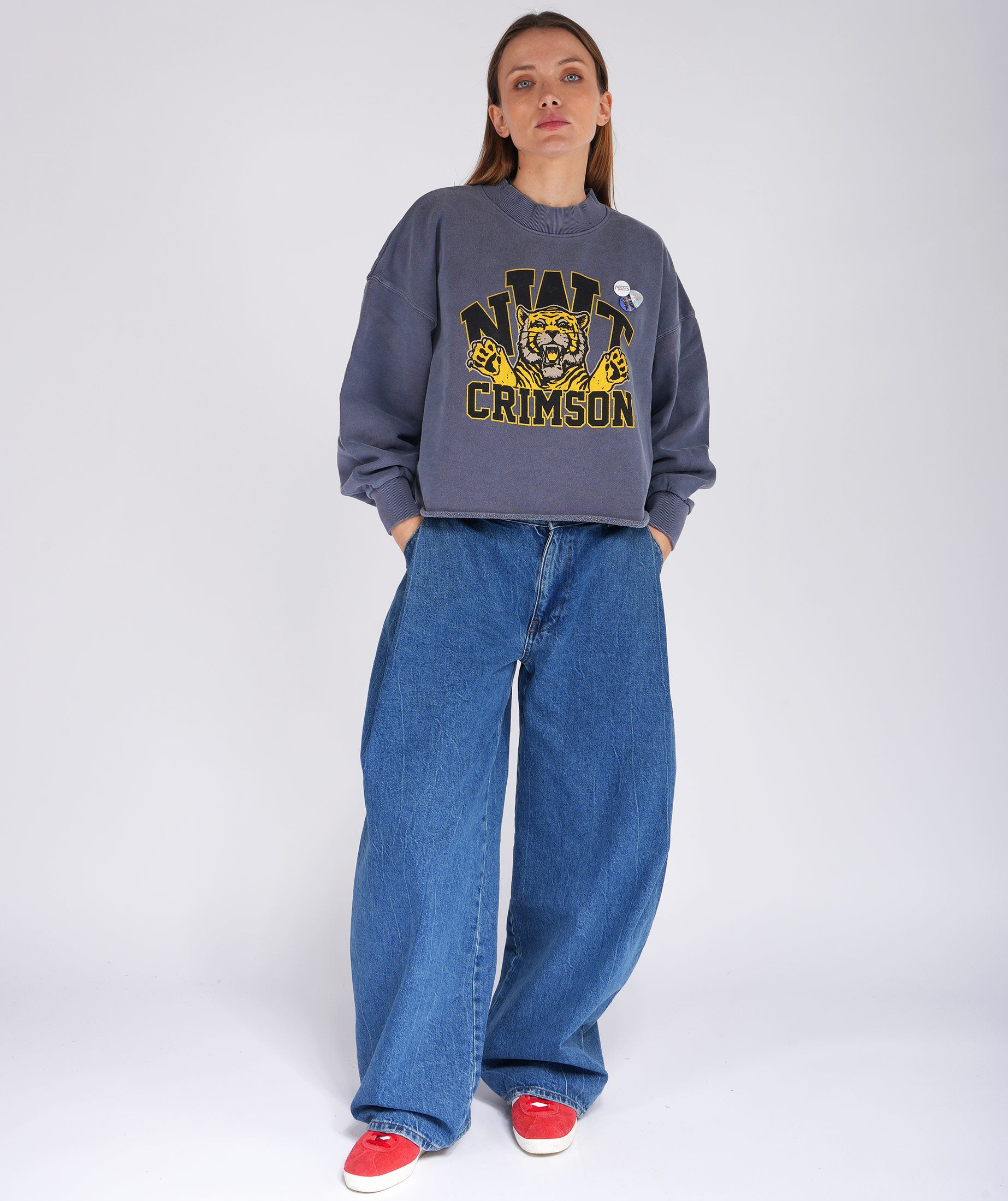 Sweatshirt crop porter denim "CRIMSON"