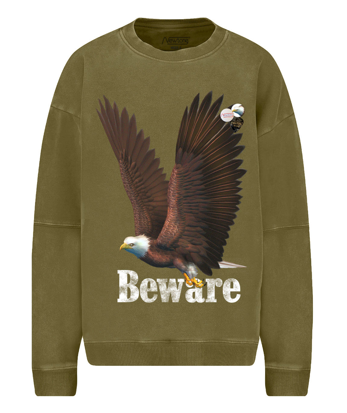Sweatshirt roller kaki "BEWARE"