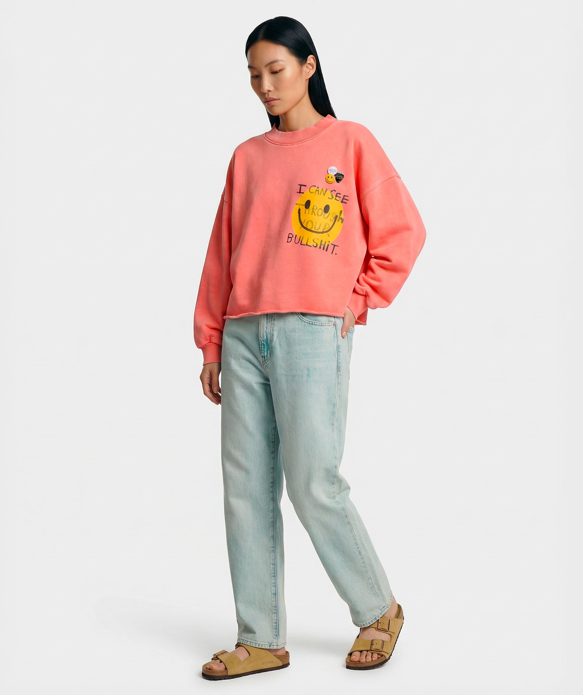 Crop sweatshirt porter corail BULLSHIT"