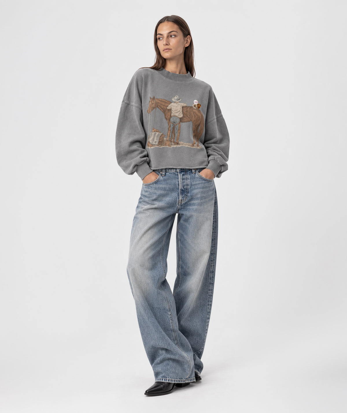 Sweatshirt crop porter grey "HORSE"