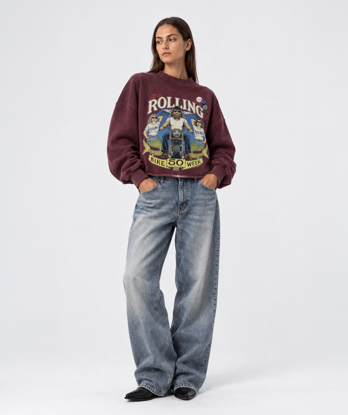 Sweatshirt crop porter wine "ANNIVERSARY"
