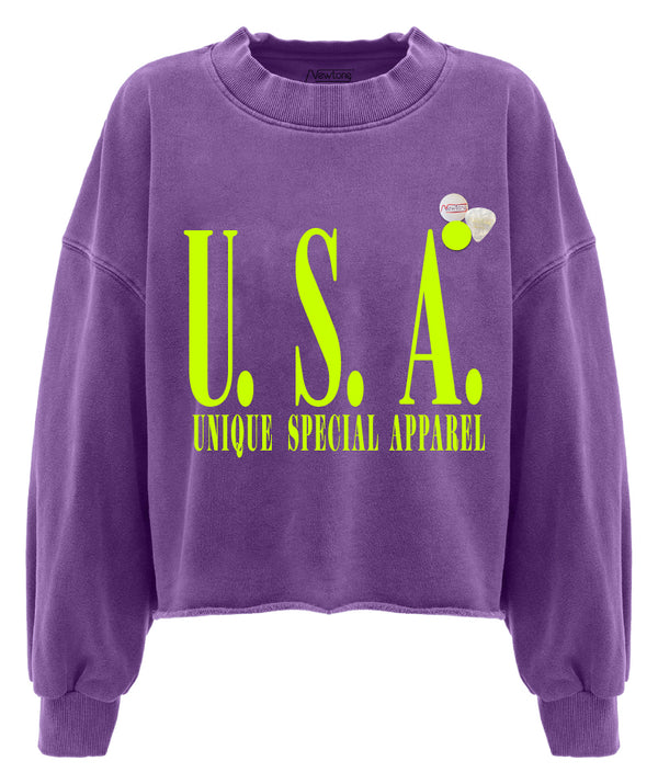 Purple “USA” crop porter sweatshirt