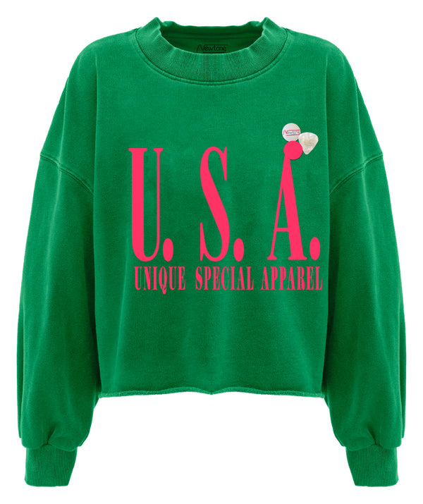 “USA” crop porter grass sweatshirt