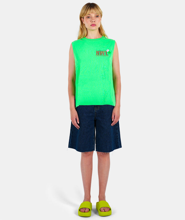 Neon green biker t-shirt "BRAND SS24" 