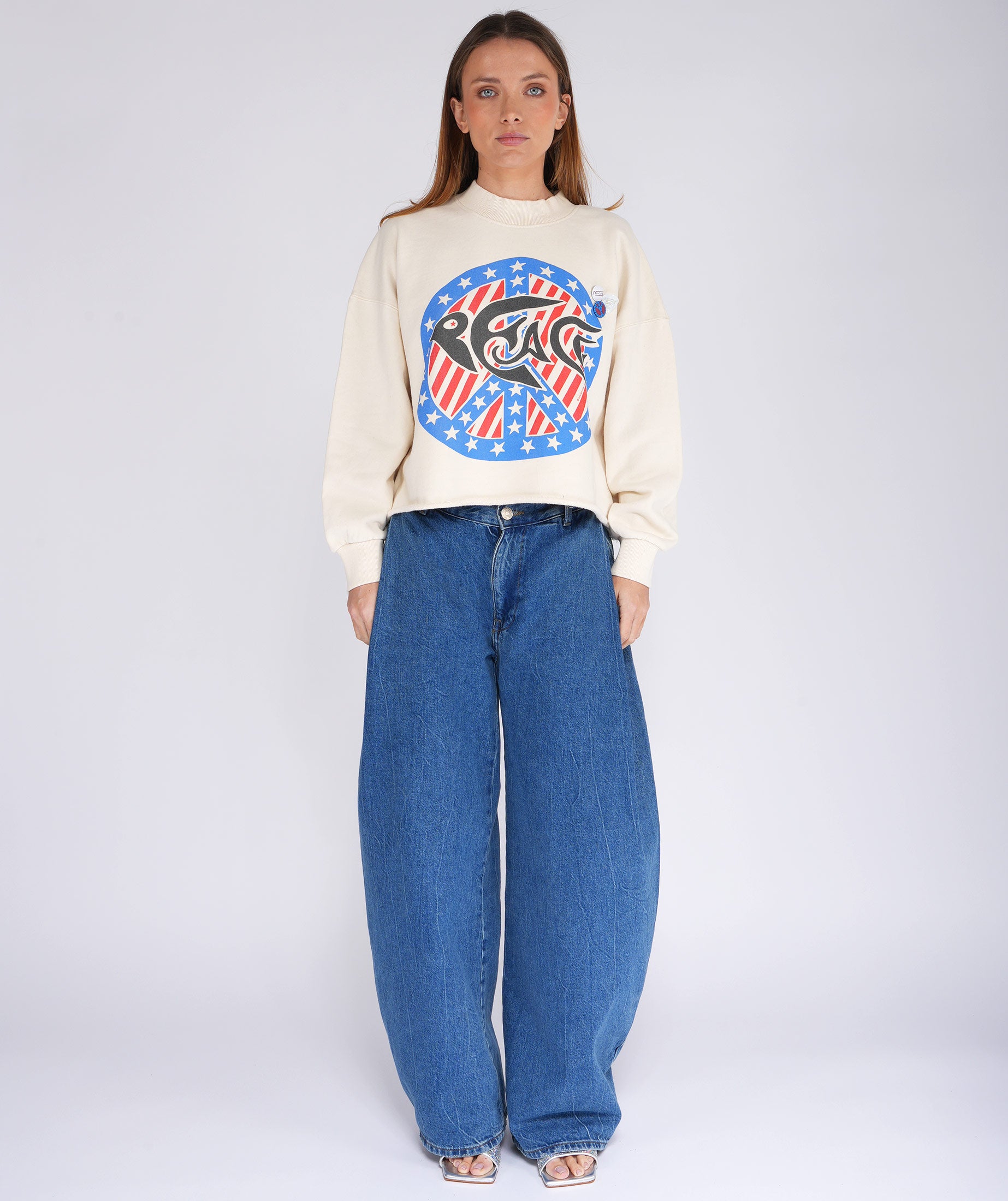 Sweatshirt crop porter natural "PEACE"
