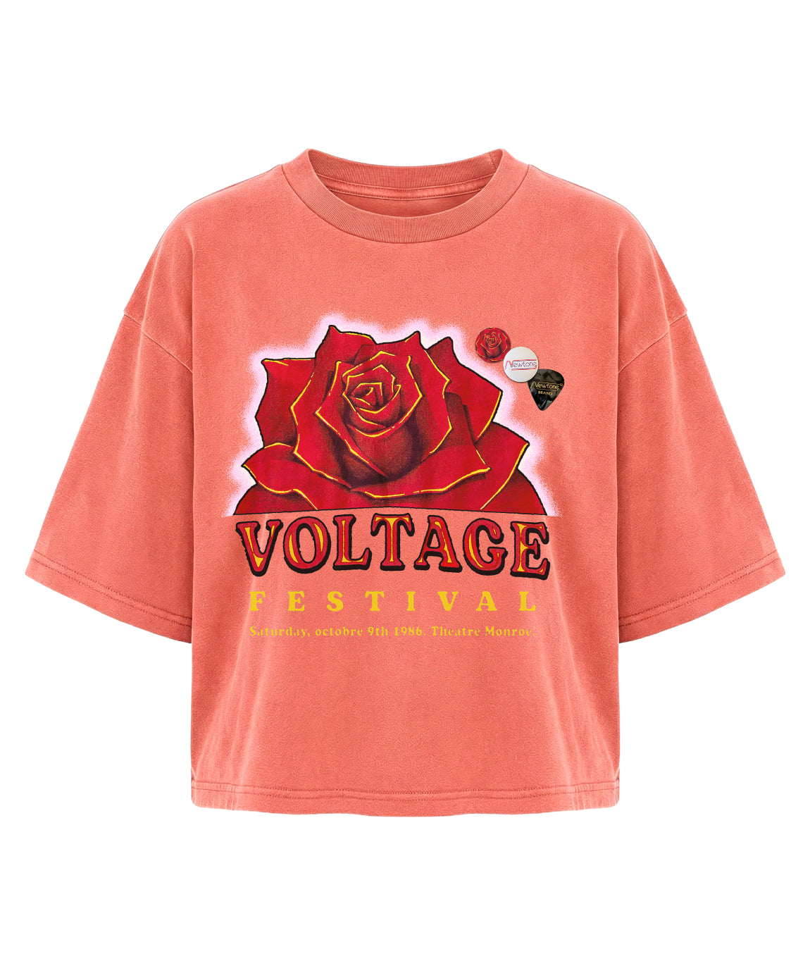 Tee shirt crop crooper corail "VOLTAGE"
