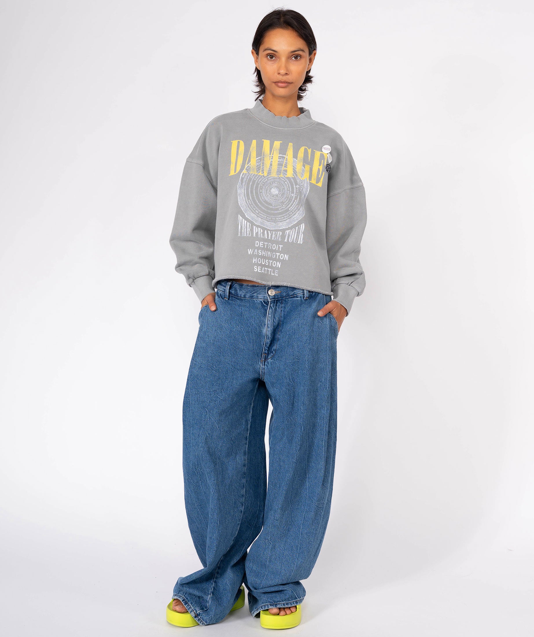 Sweatshirt crop porter grey "DAMAGE"